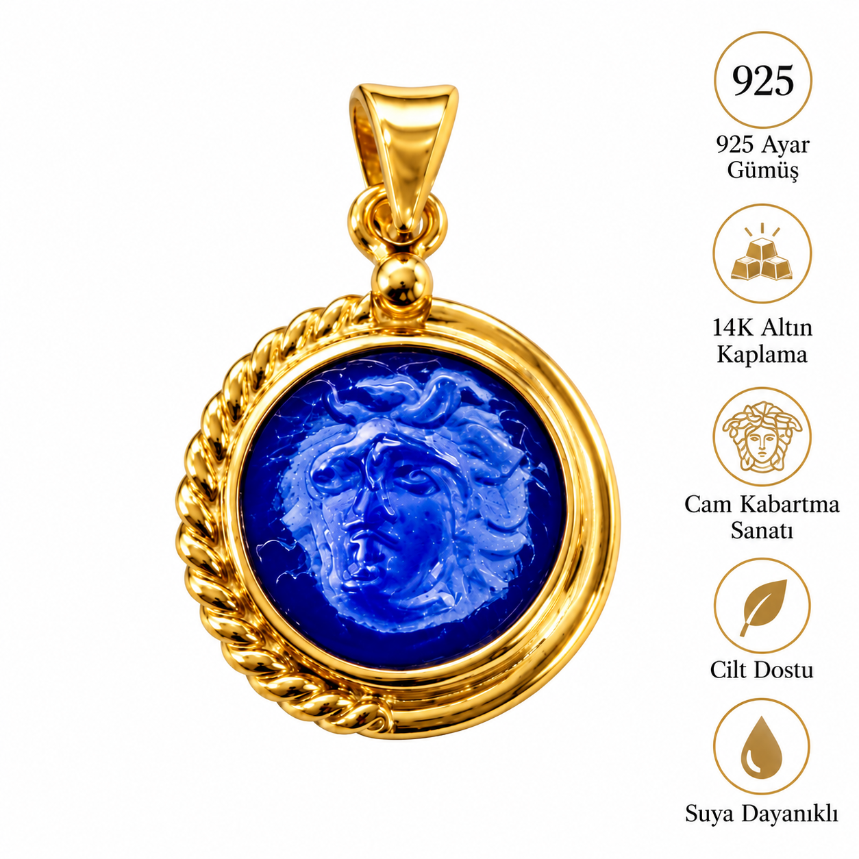 Medusa Charm | 925 Ayar Gümüş Charm- El İşi Cam Kabartma Sanatı İle Üretilmiş Charm