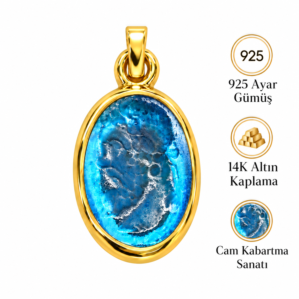 Sezar Charm | 925 Ayar Gümüş Charm- El İşi Cam Kabartma Sanatı İle Üretilmiş Charm