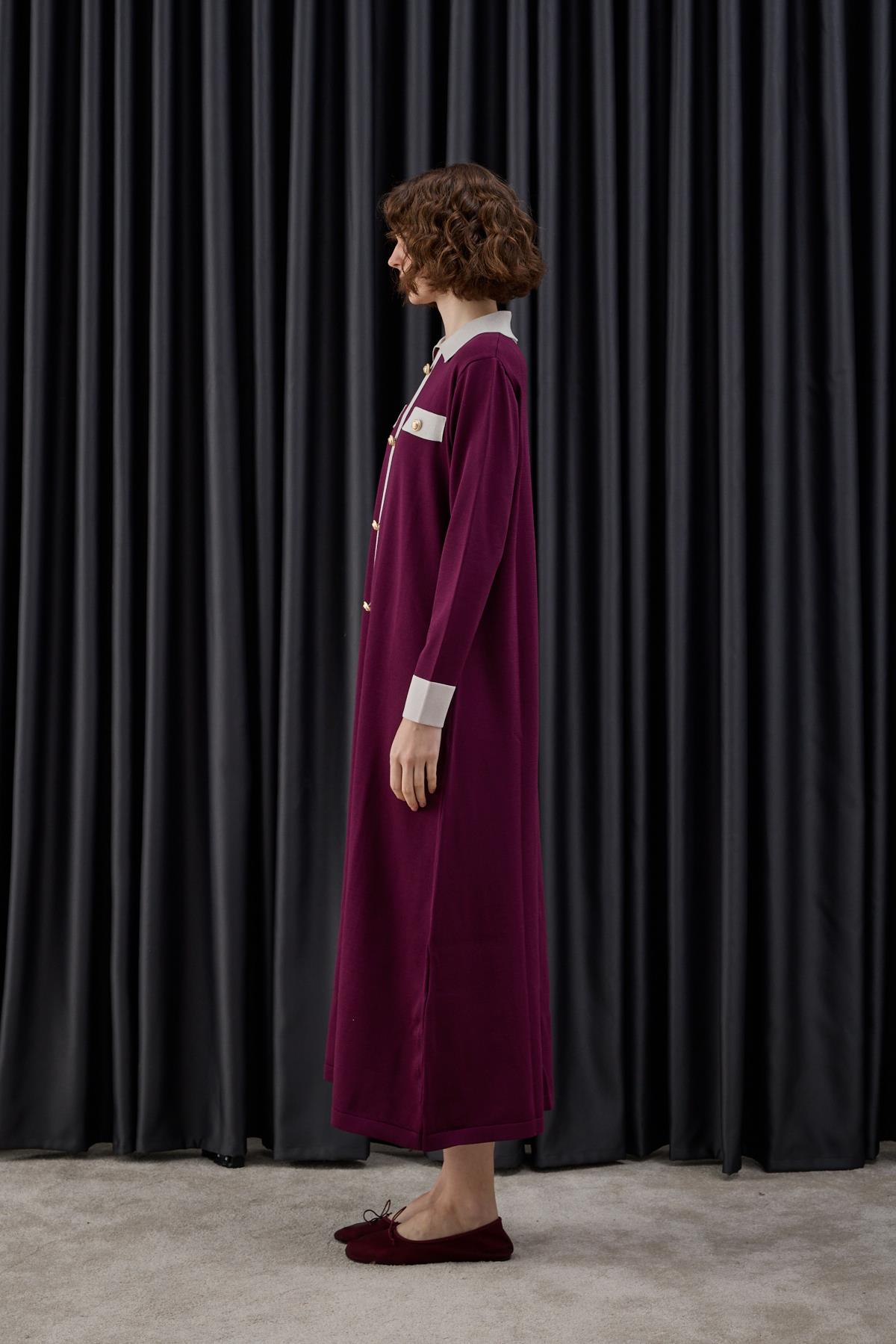 Amanda Deri Kemerli Çift Renk Triko Elbise MÜRDÜM