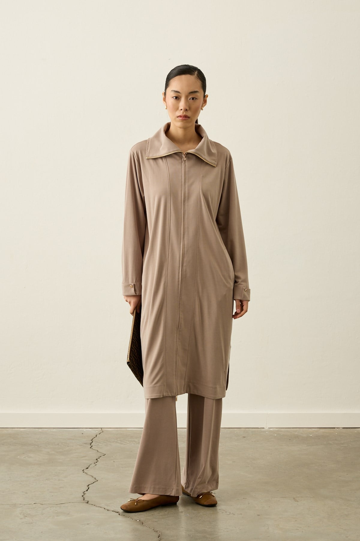 Belisa Fleto Cepli Örme Rayon Pantolonlu Takım VİZON