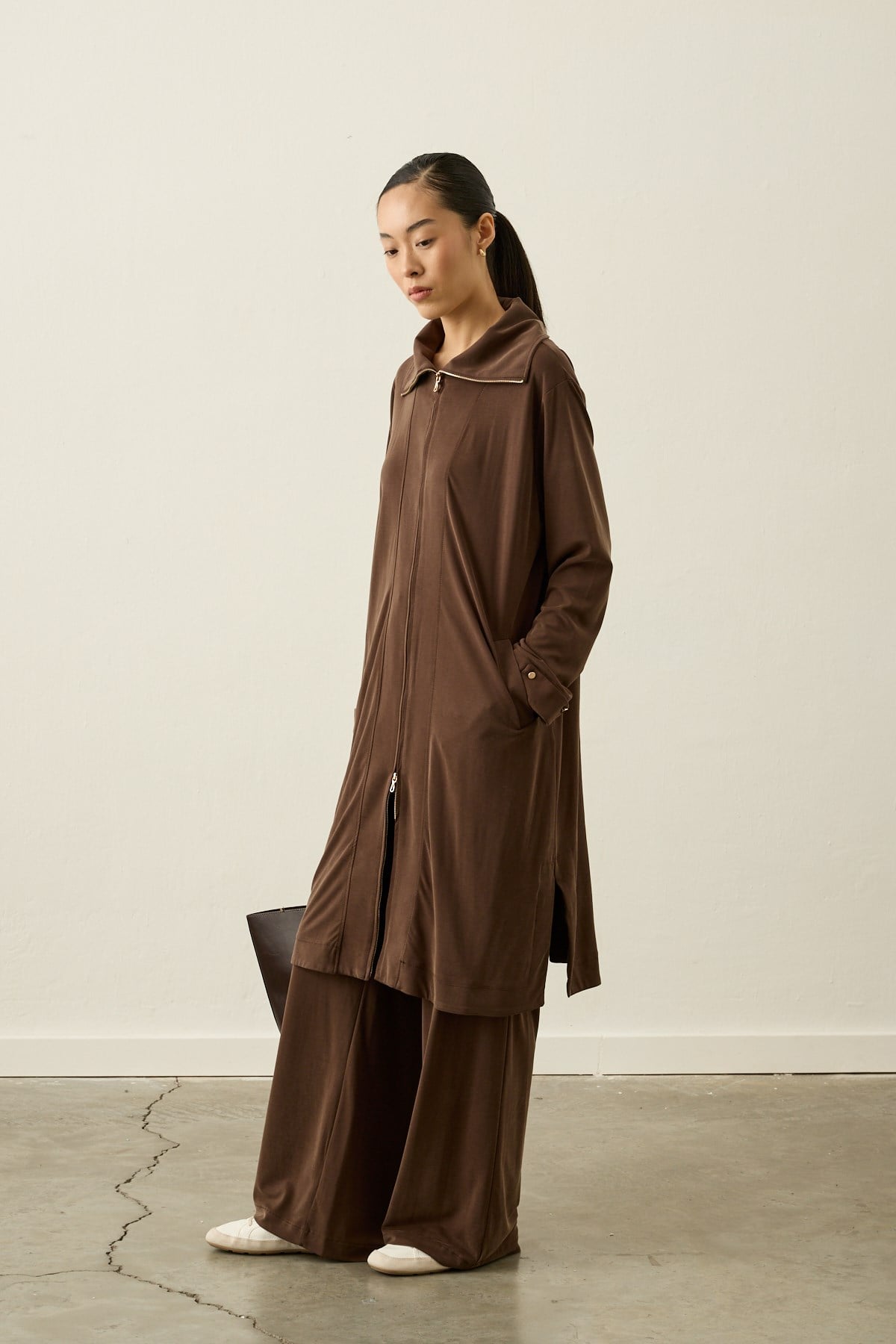 Belisa Fleto Cepli Örme Rayon Pantolonlu Takım KAHVERENGİ