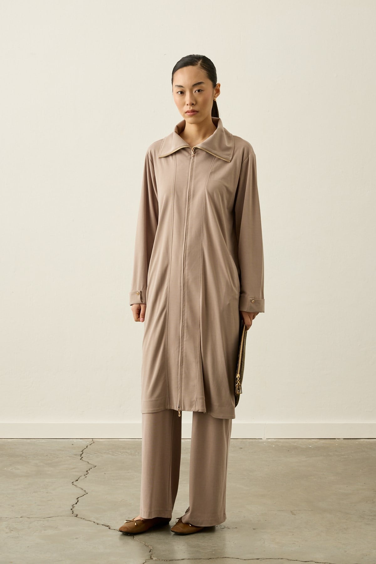 Belisa Fleto Cepli Örme Rayon Pantolonlu Takım VİZON