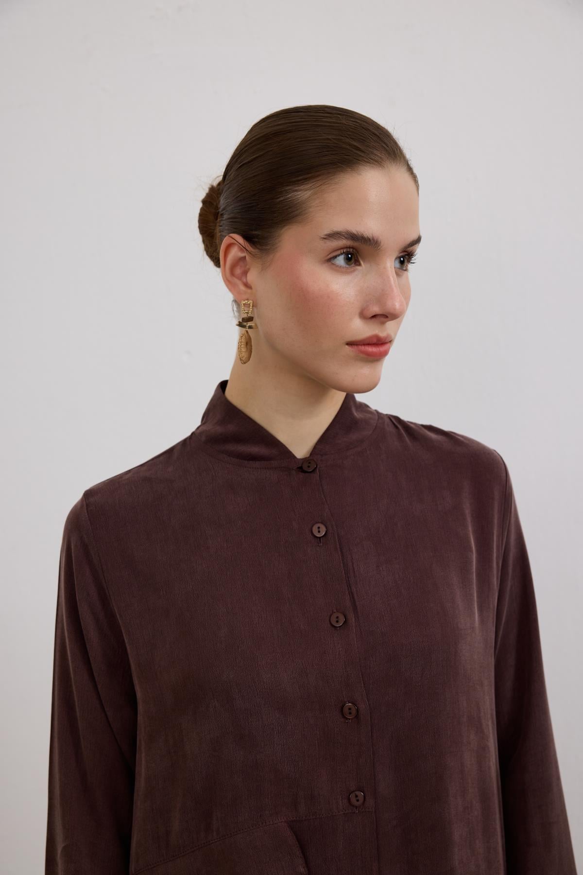 Capri Asimetrik Cepli Uzun Tunik KAHVERENGİ