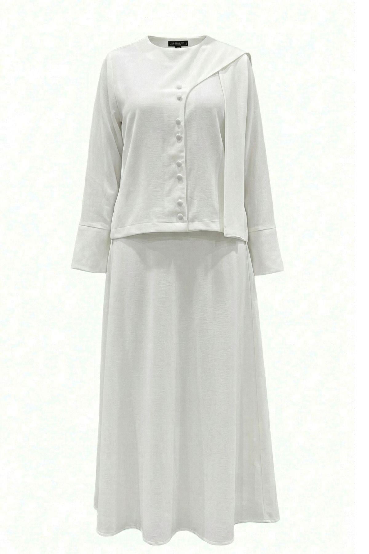 Daphne Şal Detaylı Lyocell Etekli Takım BEYAZ