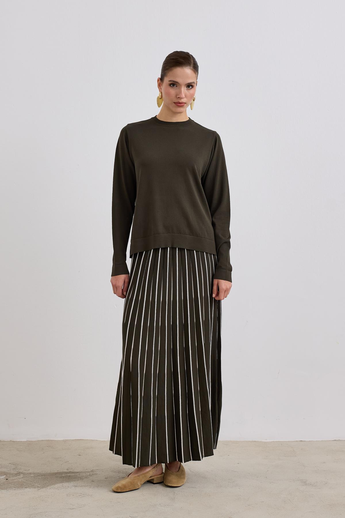 Diamond Piliseli Triko Etekli Takım HAKİ