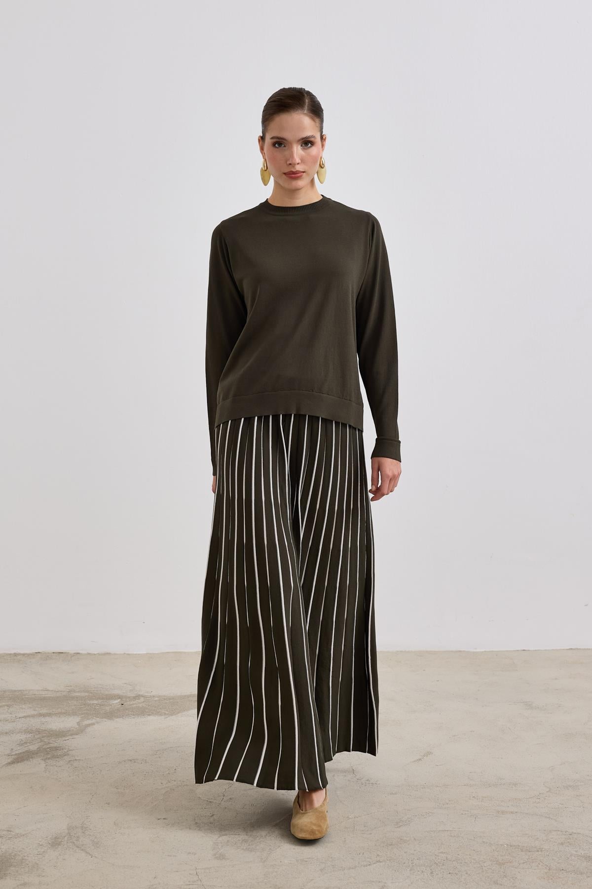 Diamond Piliseli Triko Etekli Takım HAKİ