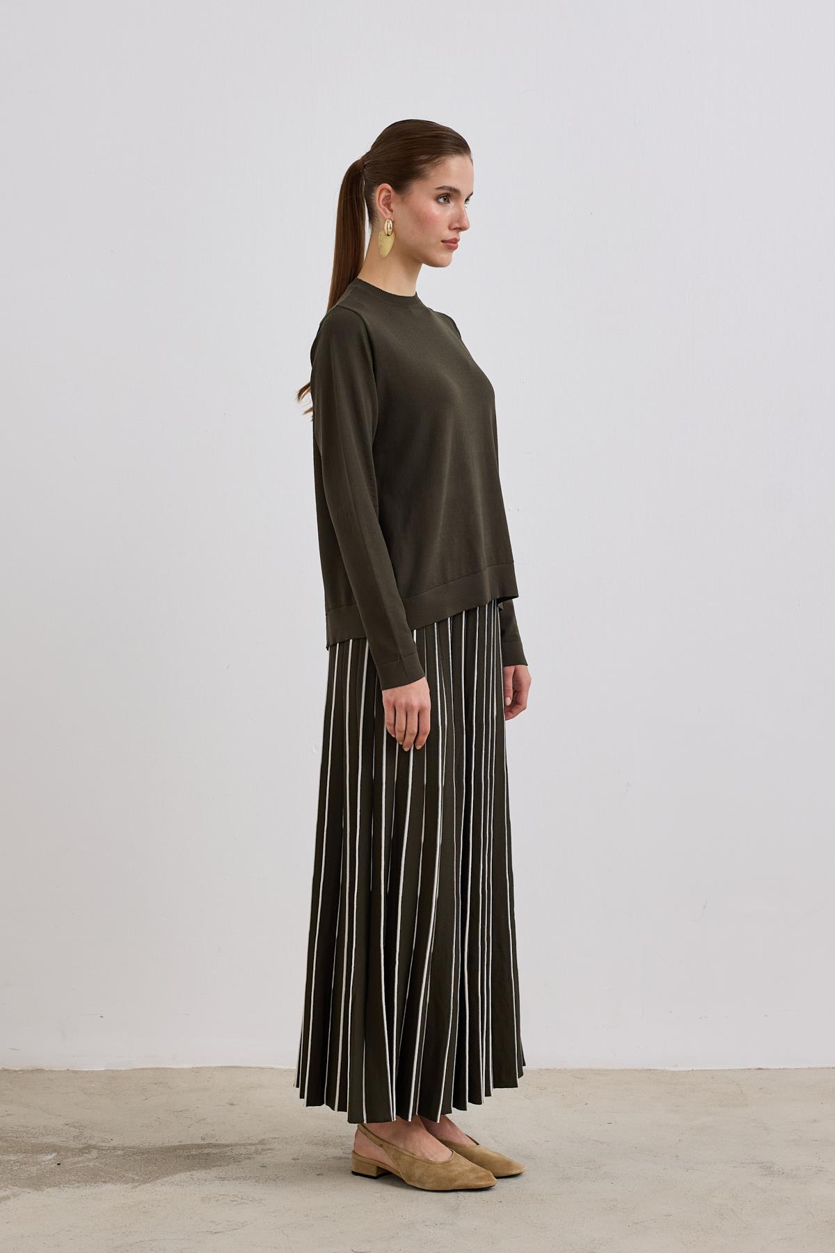 Diamond Piliseli Triko Etekli Takım HAKİ