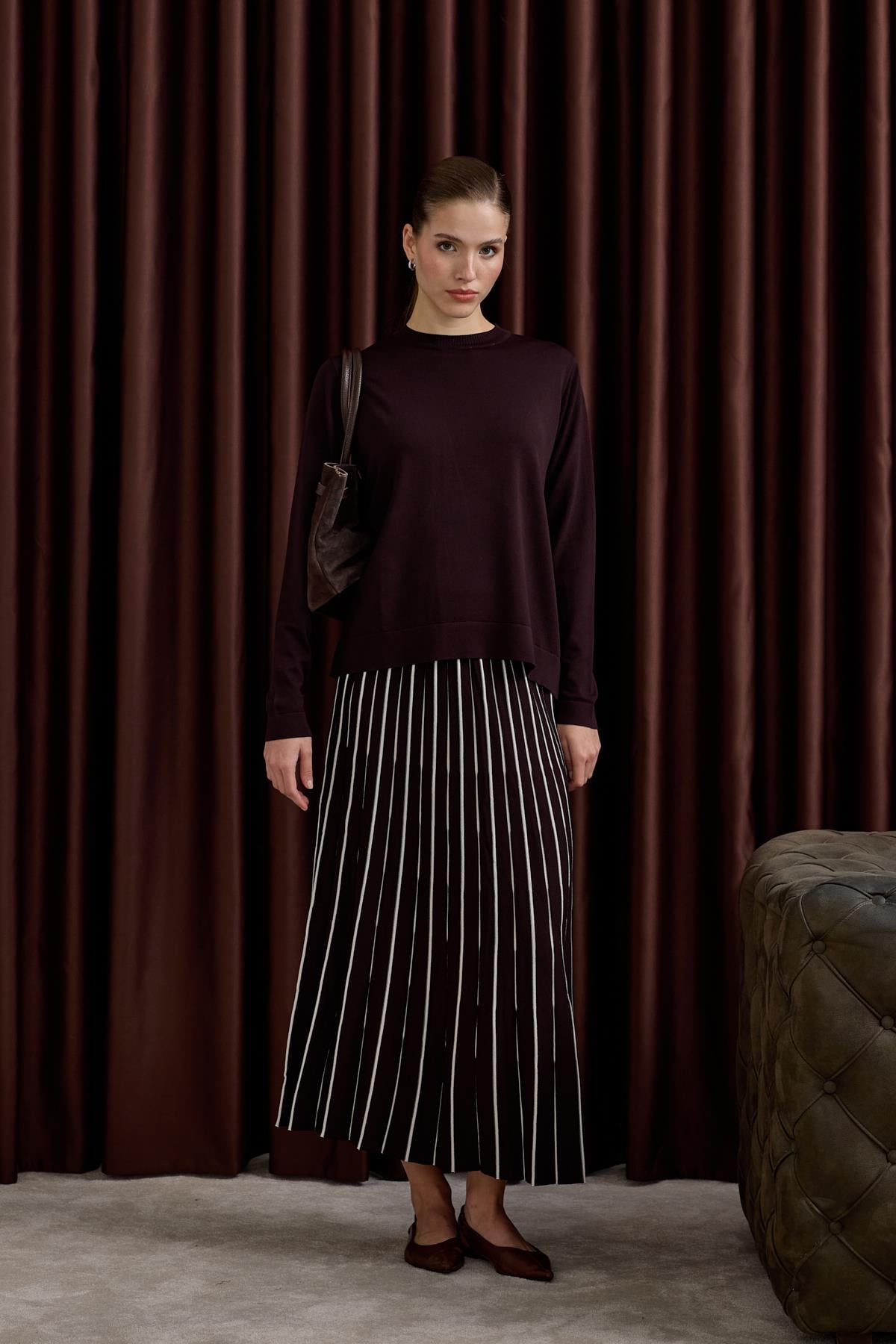 Diamond Piliseli Triko Etekli Takım KAHVERENGİ