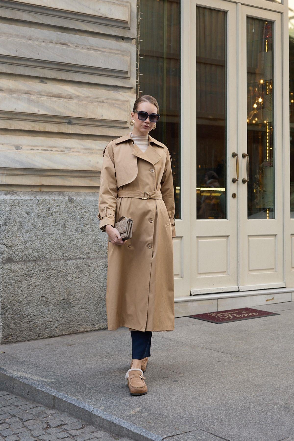 Dream Düğmeli Gold Kemerli Trençkot CAMEL