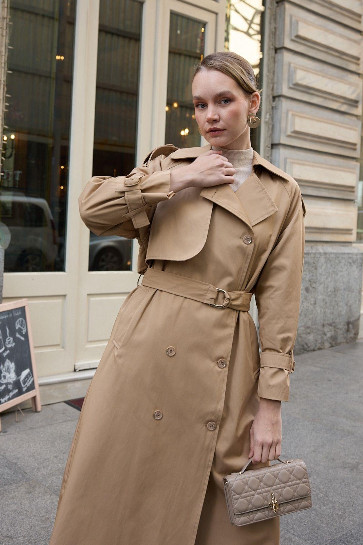 Dream Düğmeli Gold Kemerli Trençkot CAMEL