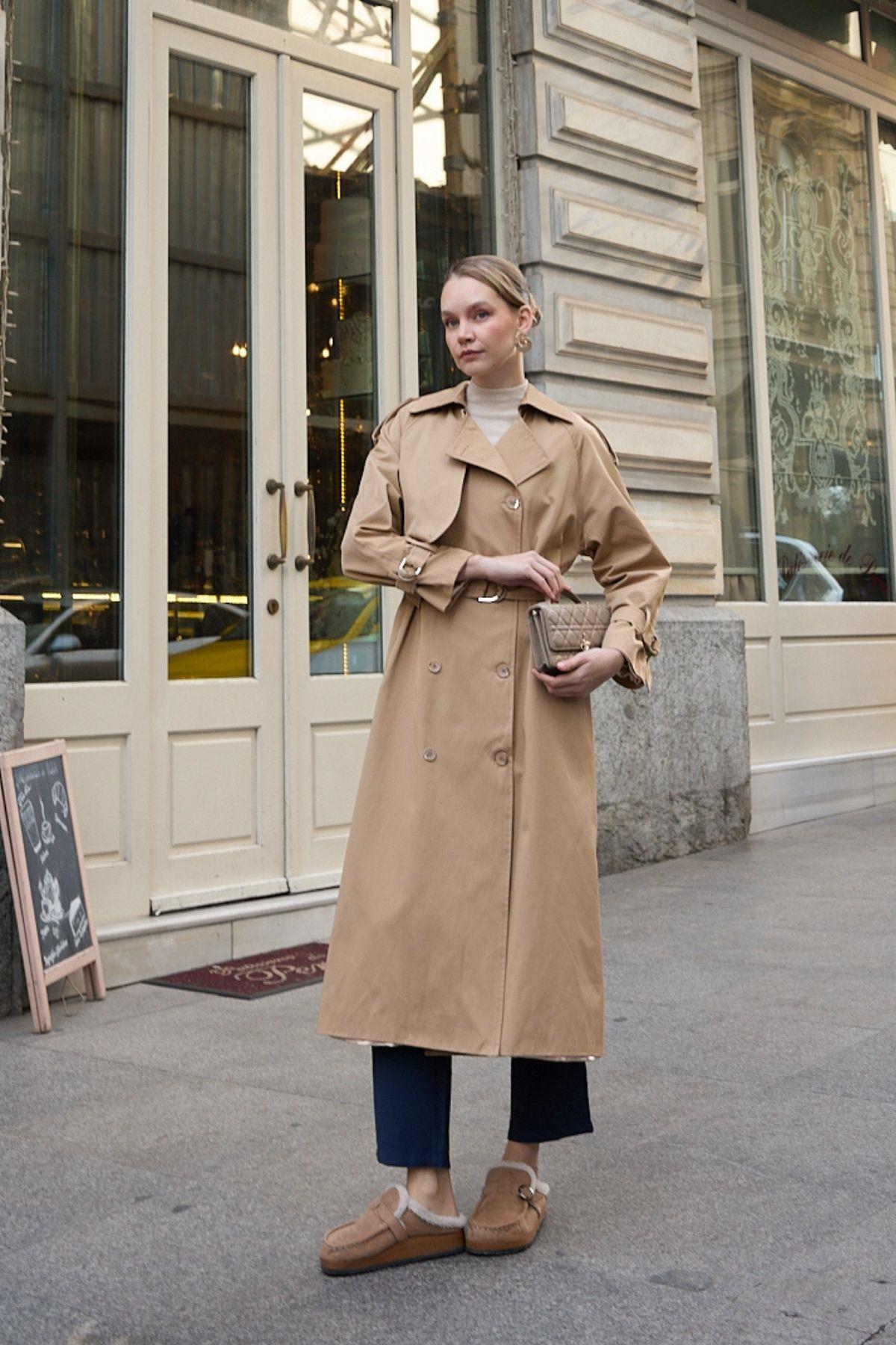 Dream Düğmeli Gold Kemerli Trençkot CAMEL