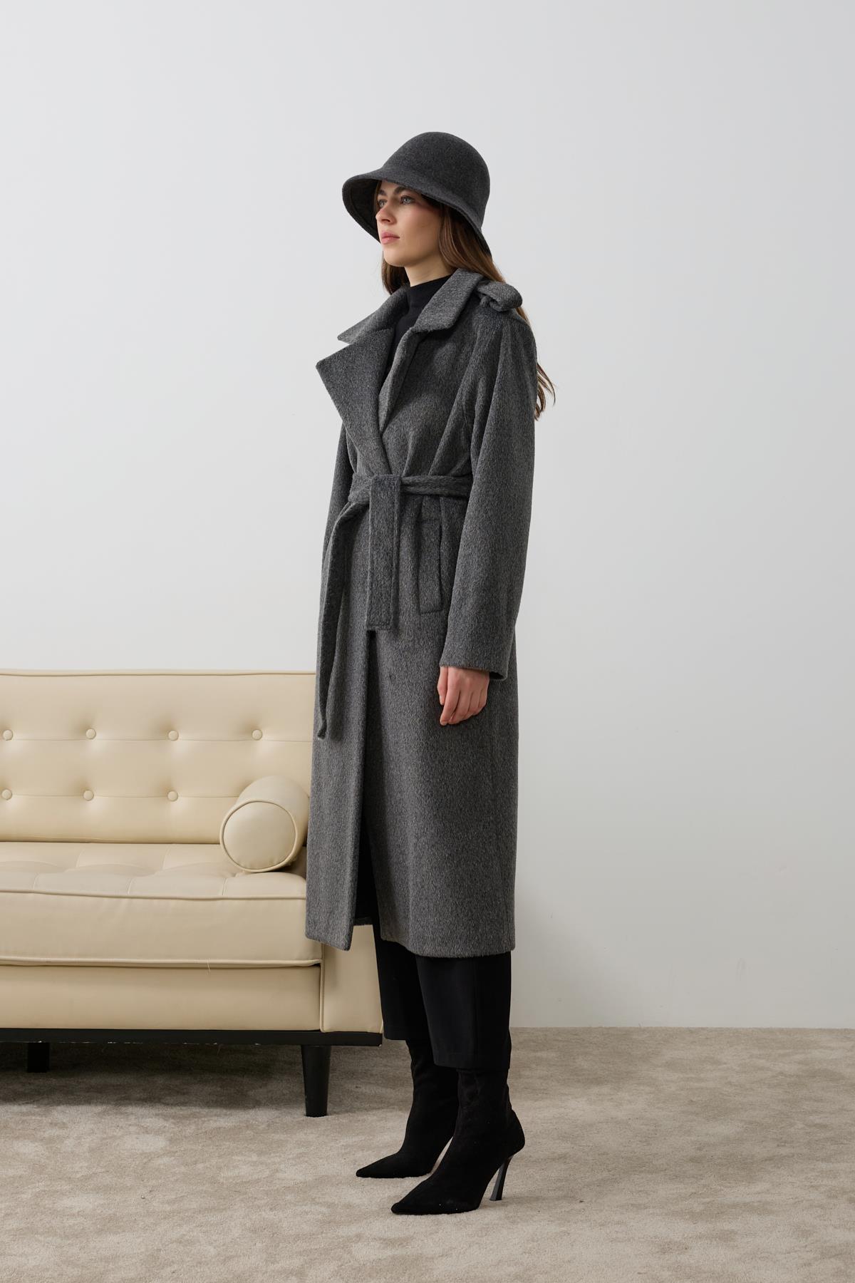 Elite Düğmeli Kuşaklı Kaban ANTRASİT