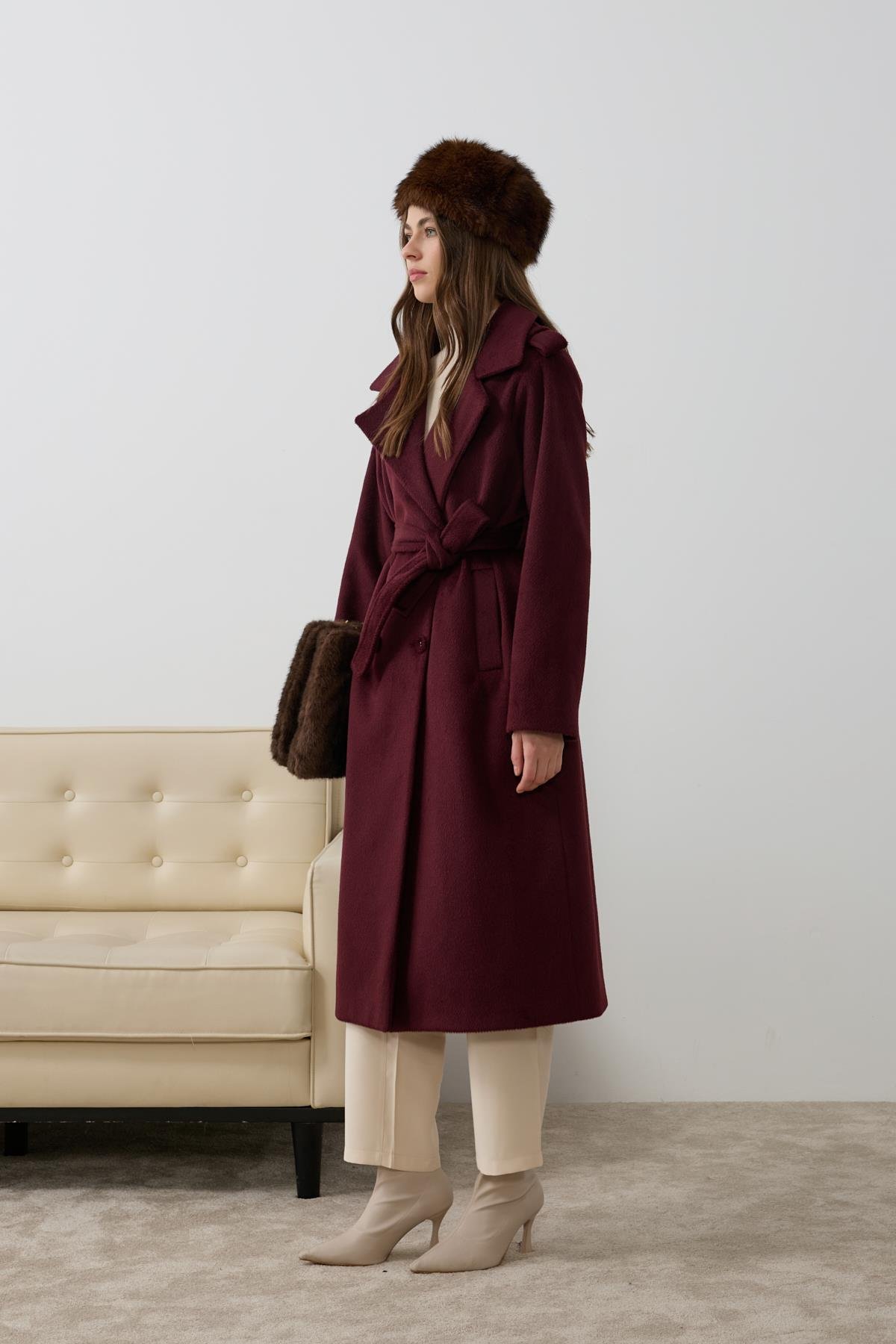 Elite Düğmeli Kuşaklı Kaban MÜRDÜM