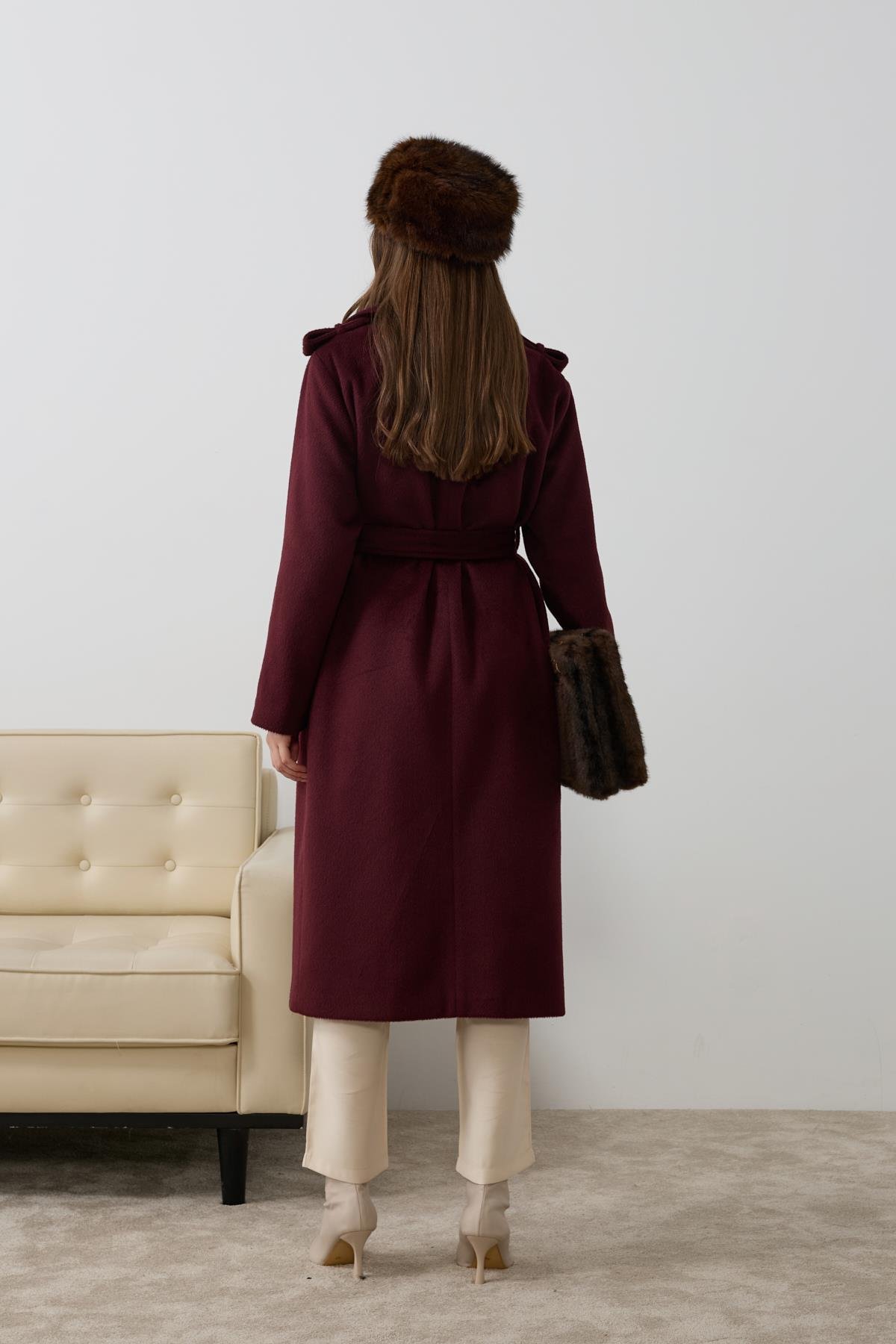 Elite Düğmeli Kuşaklı Kaban MÜRDÜM