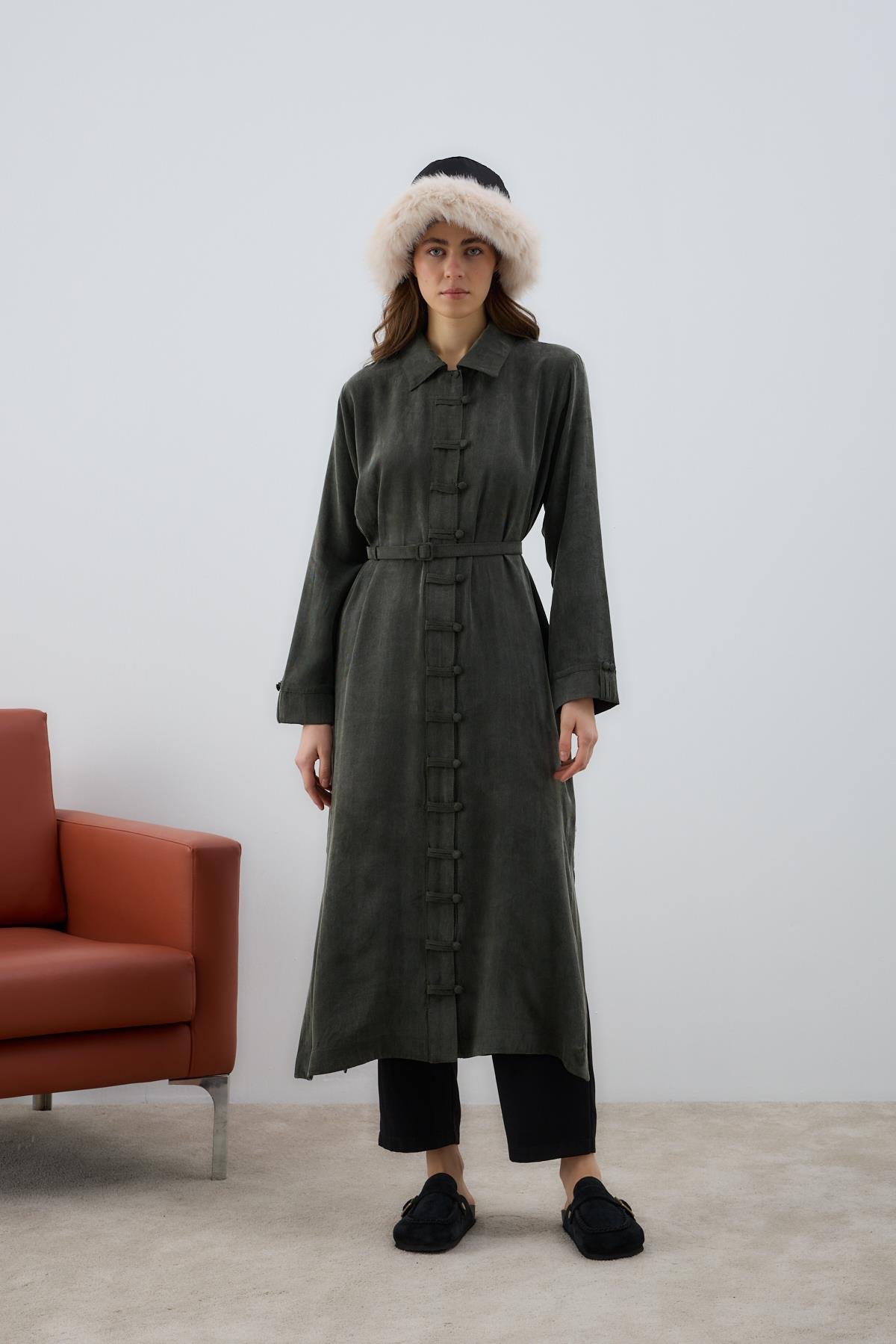 Emosh Britli Düğmeli Uzun Tunik HAKİ