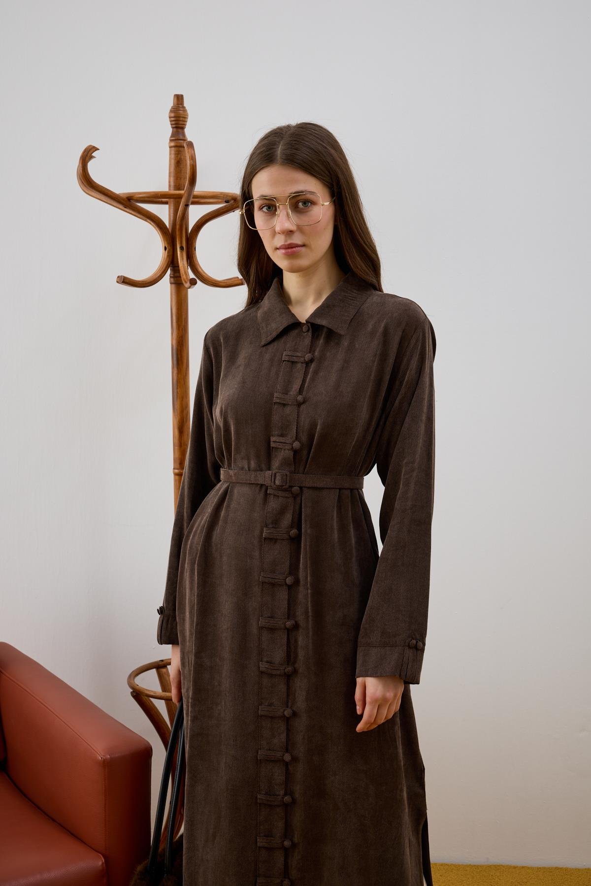 Emosh Britli Düğmeli Uzun Tunik KAHVERENGİ