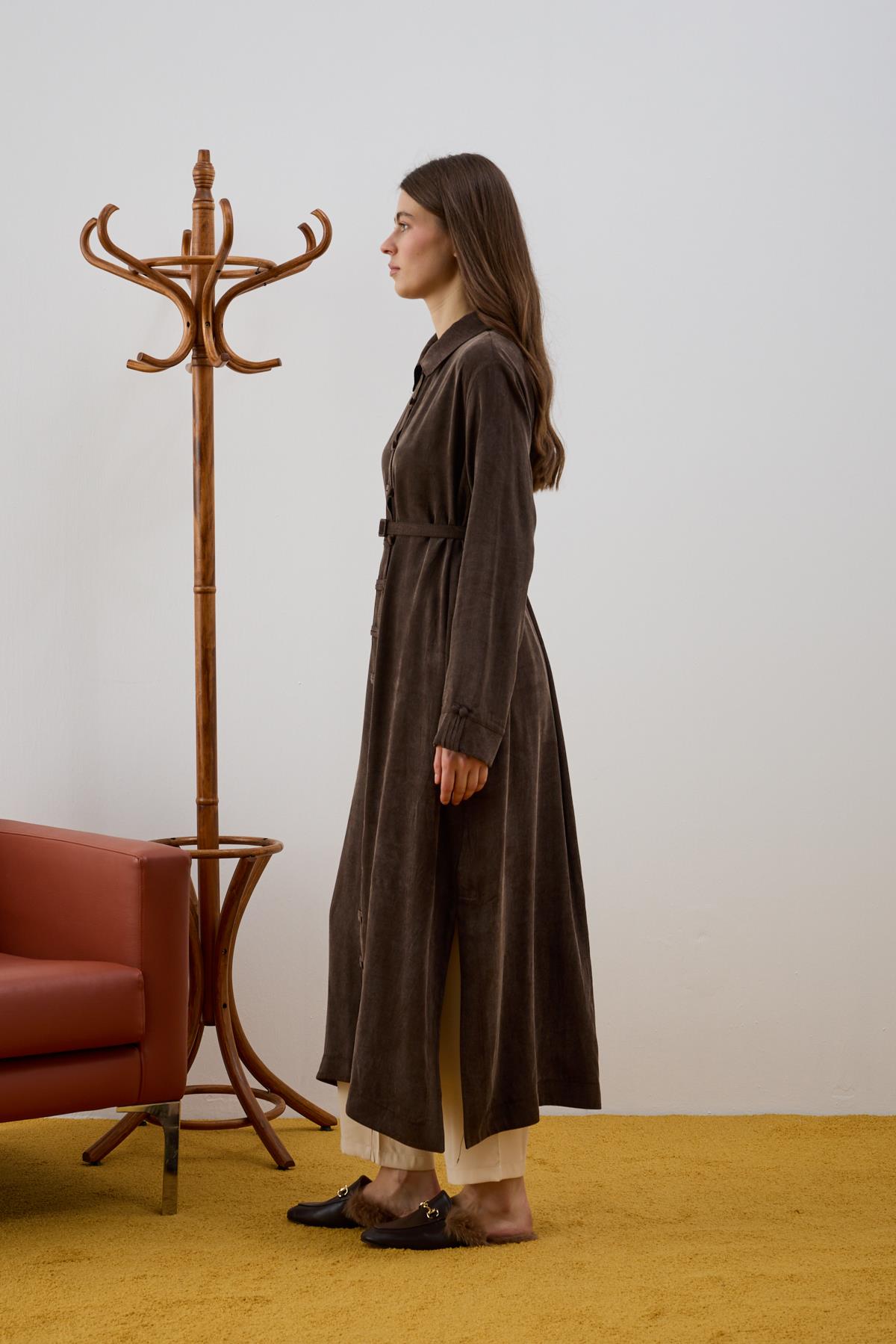 Emosh Britli Düğmeli Uzun Tunik KAHVERENGİ