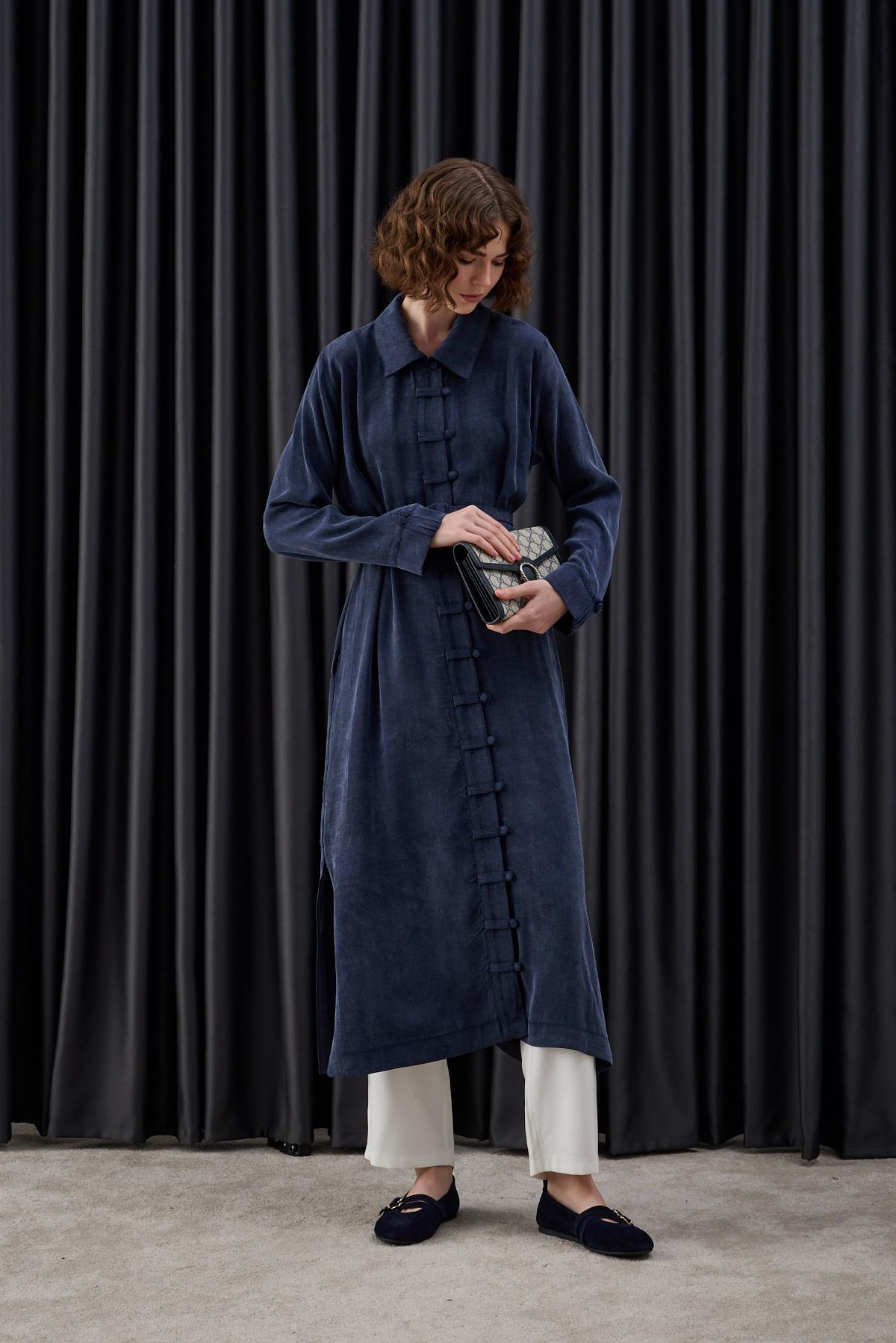 Emosh Britli Düğmeli Uzun Tunik LACİVERT