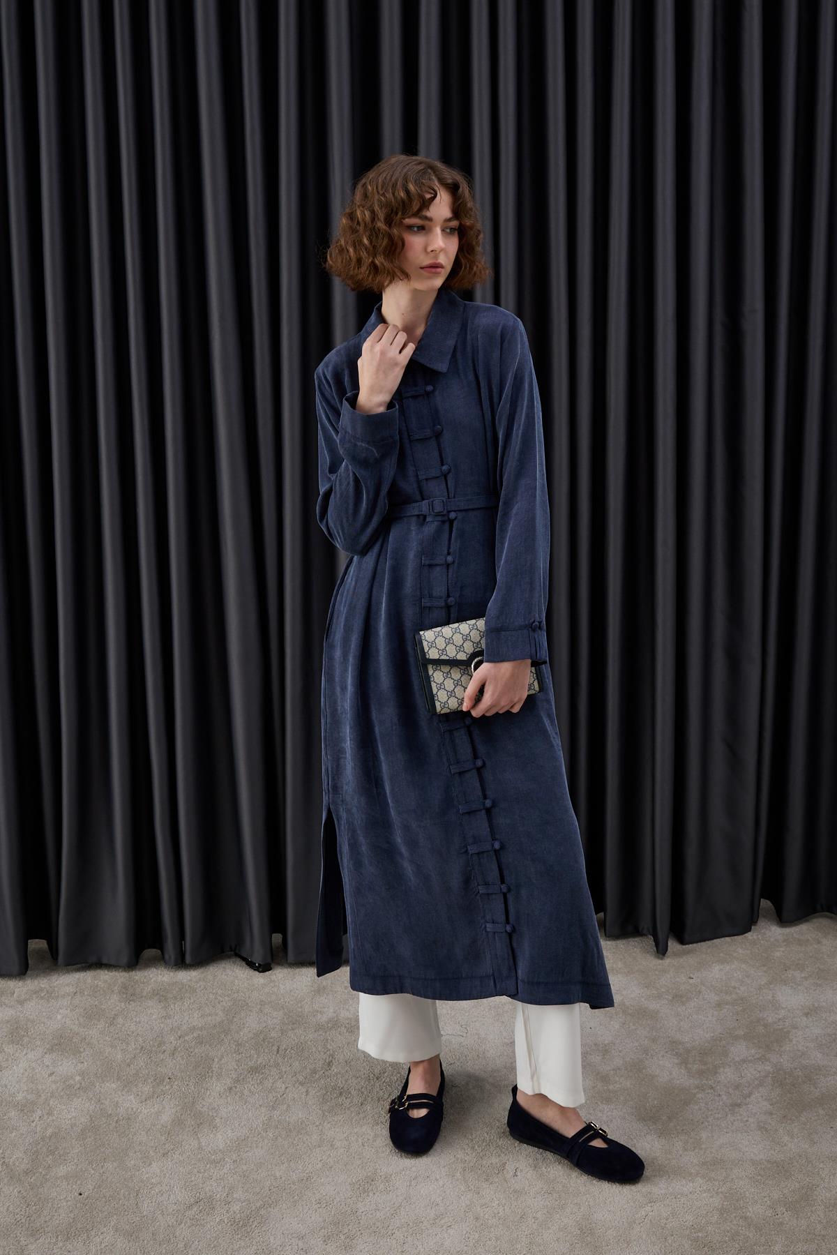 Emosh Britli Düğmeli Uzun Tunik LACİVERT