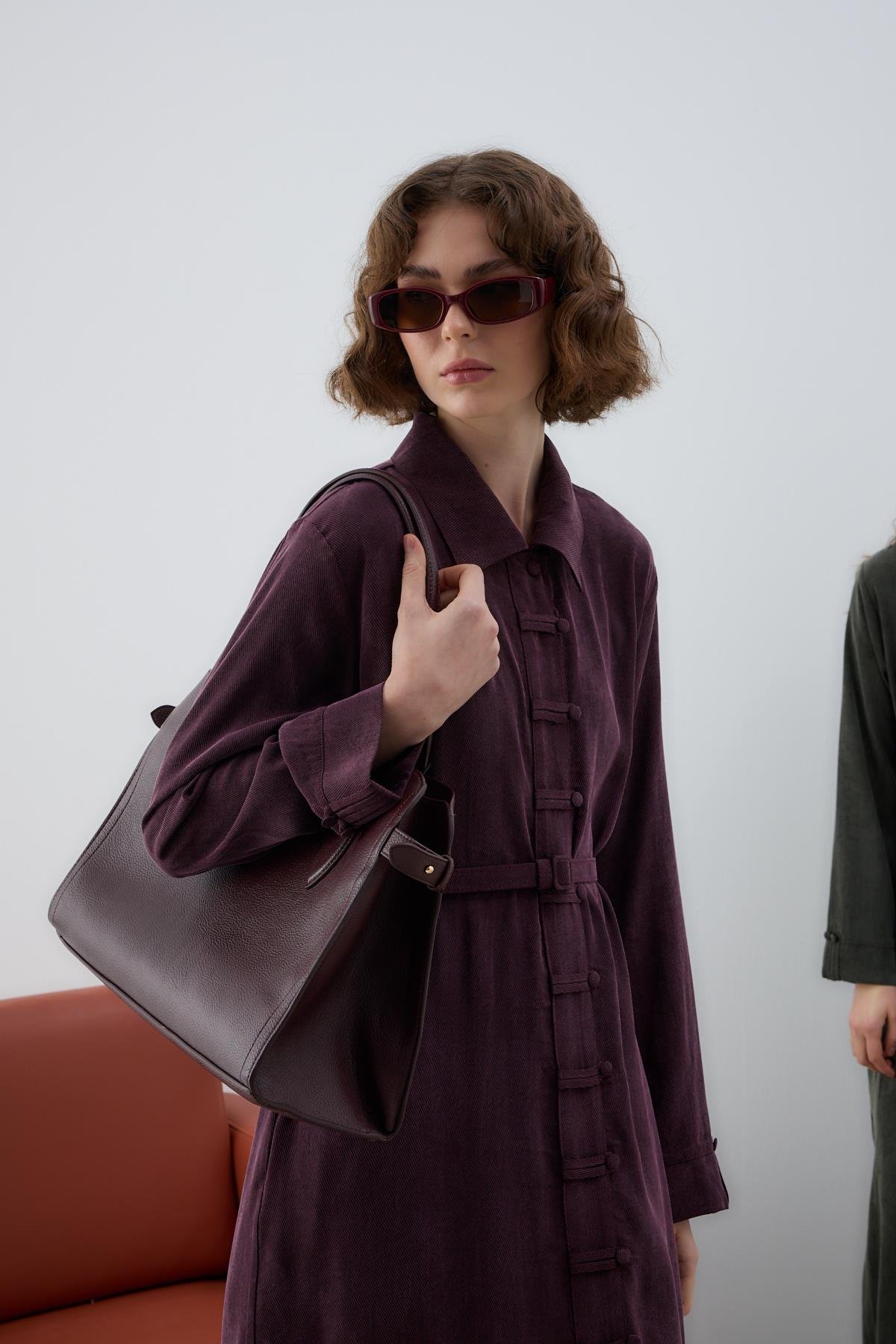 Emosh Britli Düğmeli Uzun Tunik MÜRDÜM