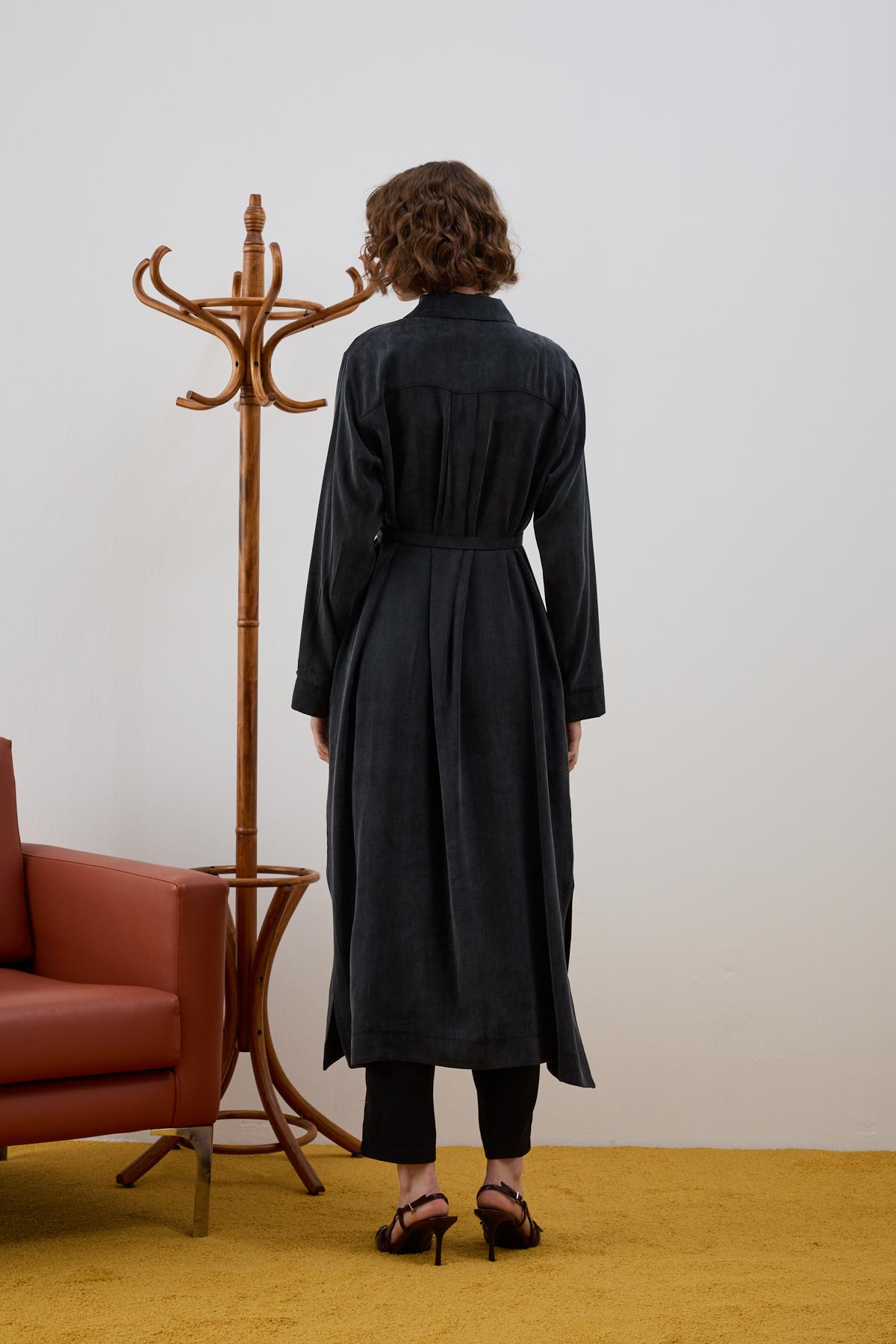 Emosh Britli Düğmeli Uzun Tunik SİYAH