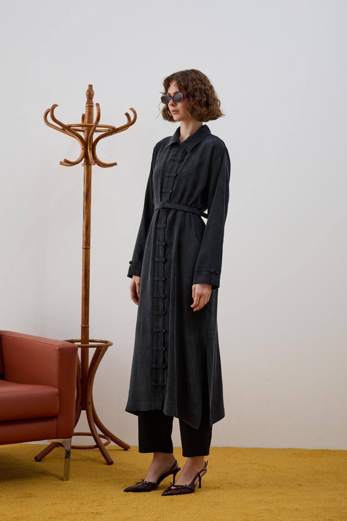 Emosh Britli Düğmeli Uzun Tunik SİYAH