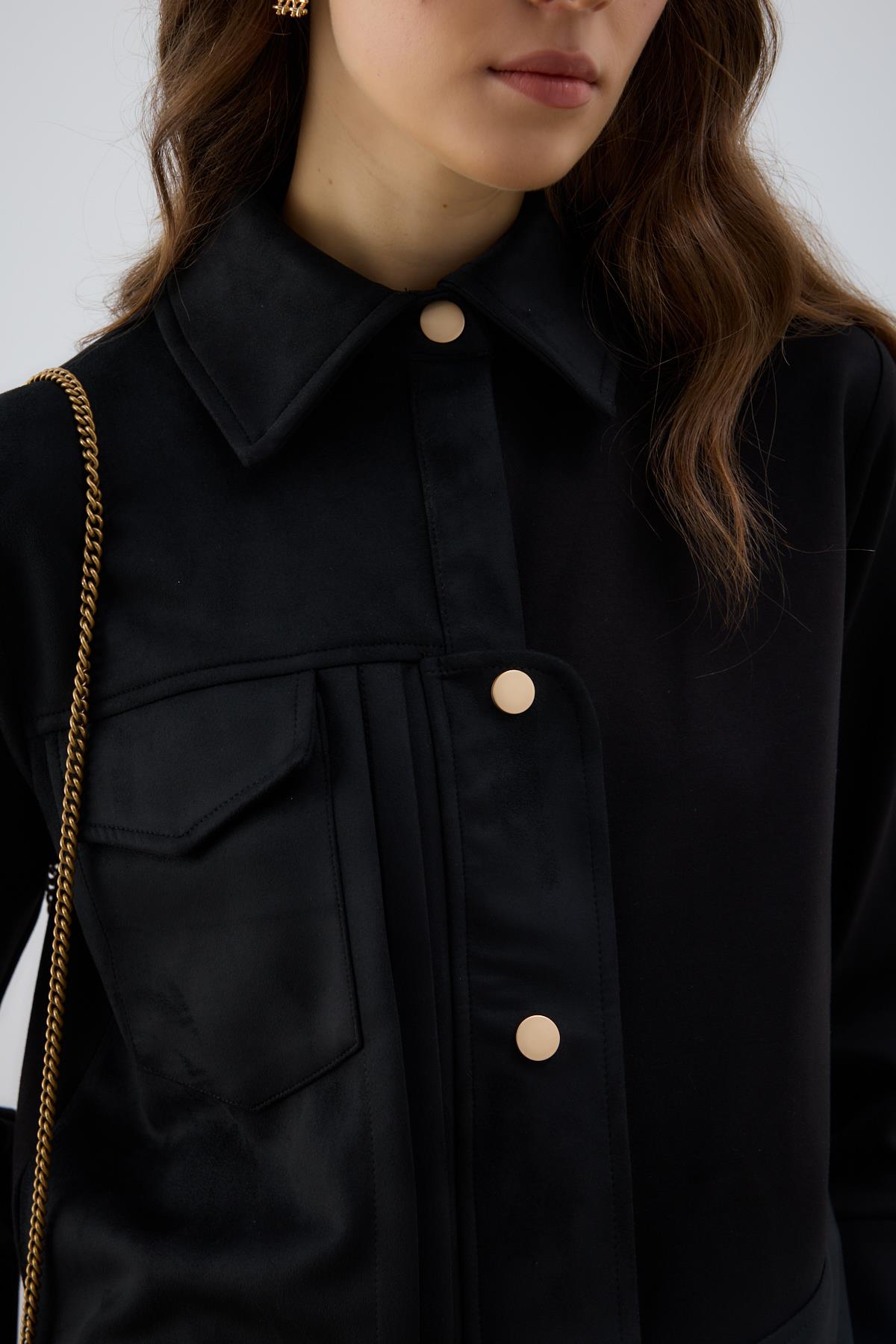 Esila Düğmeli Süet Garnili Etekli Takım SİYAH