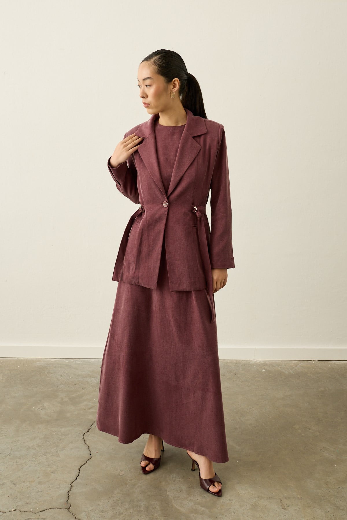 İbiza Ceketli Lyocell İçlik Elbiseli Takım MÜRDÜM