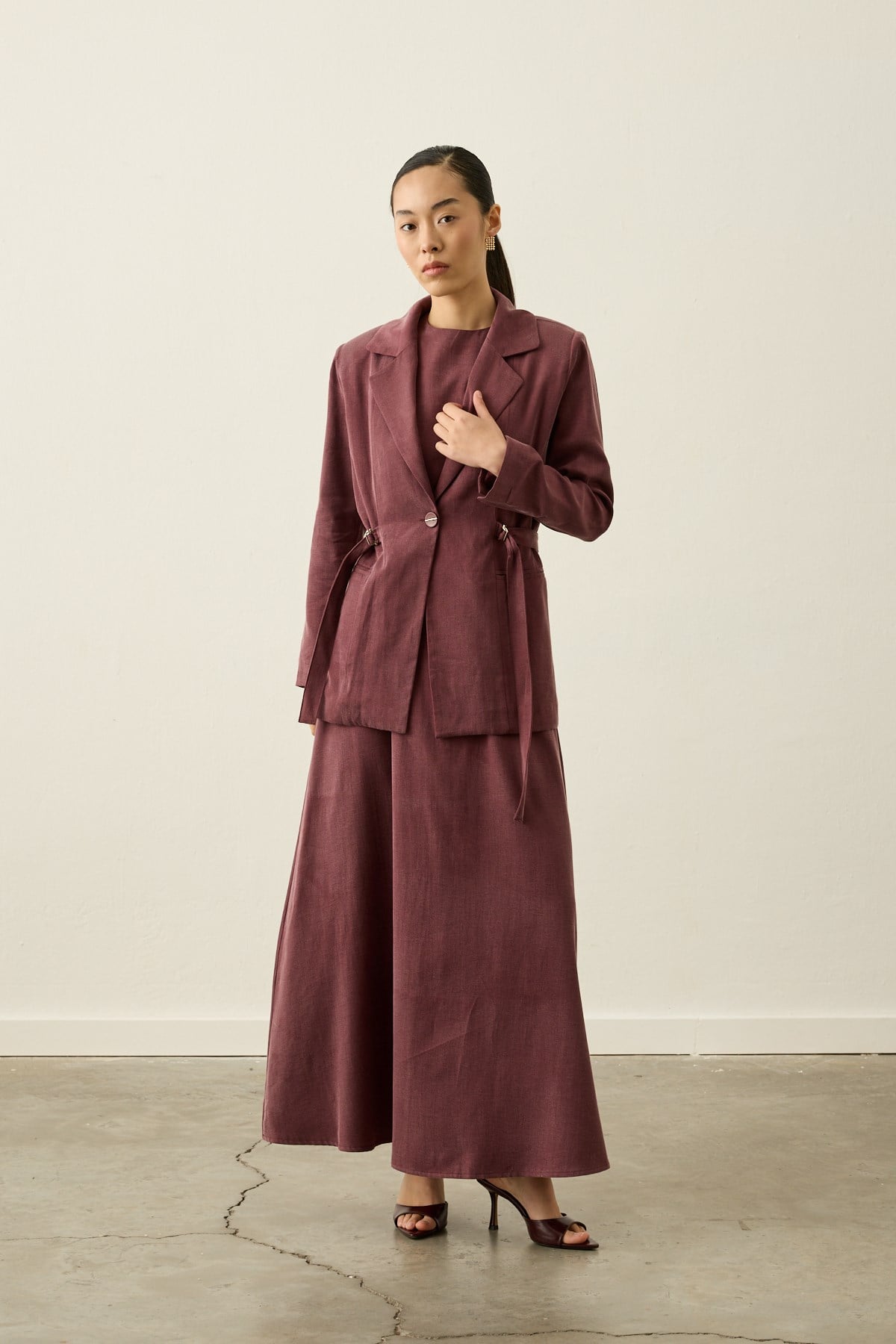 İbiza Ceketli Lyocell İçlik Elbiseli Takım MÜRDÜM