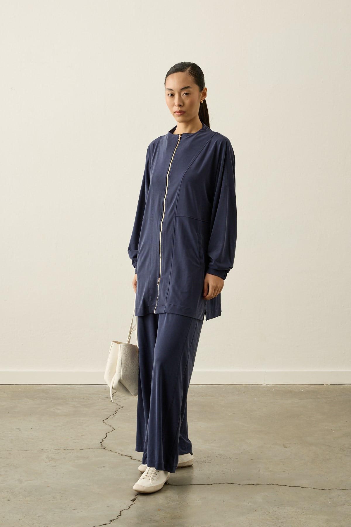 Leila Dikiş Detaylı Örme Rayon Pantolonlu Takım LACİVERT