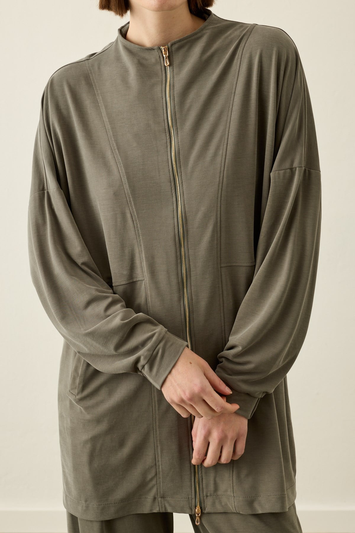 Leila Dikiş Detaylı Örme Rayon Pantolonlu Takım HAKİ