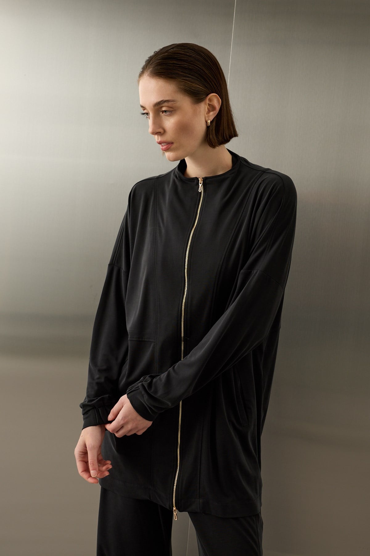 Leila Dikiş Detaylı Örme Rayon Pantolonlu Takım SİYAH