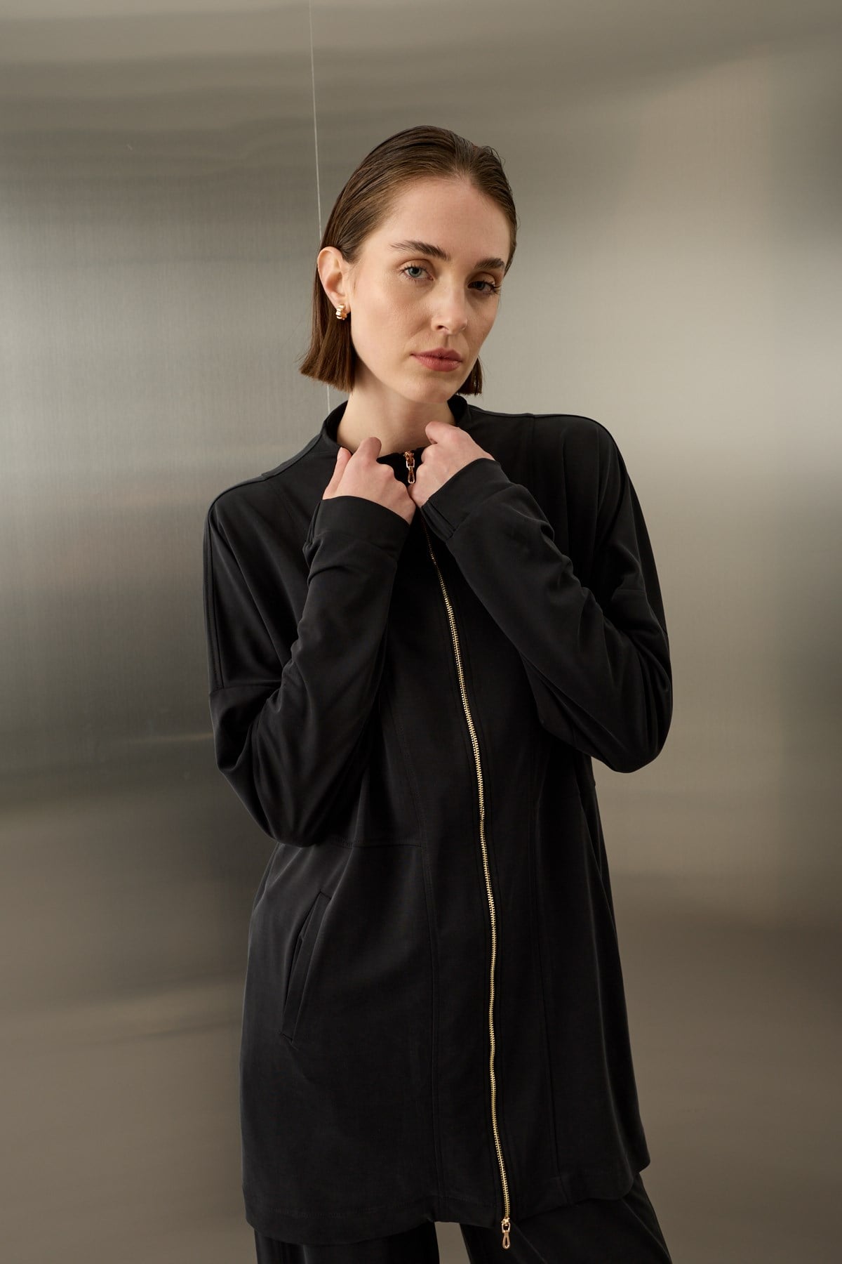 Leila Dikiş Detaylı Örme Rayon Pantolonlu Takım SİYAH