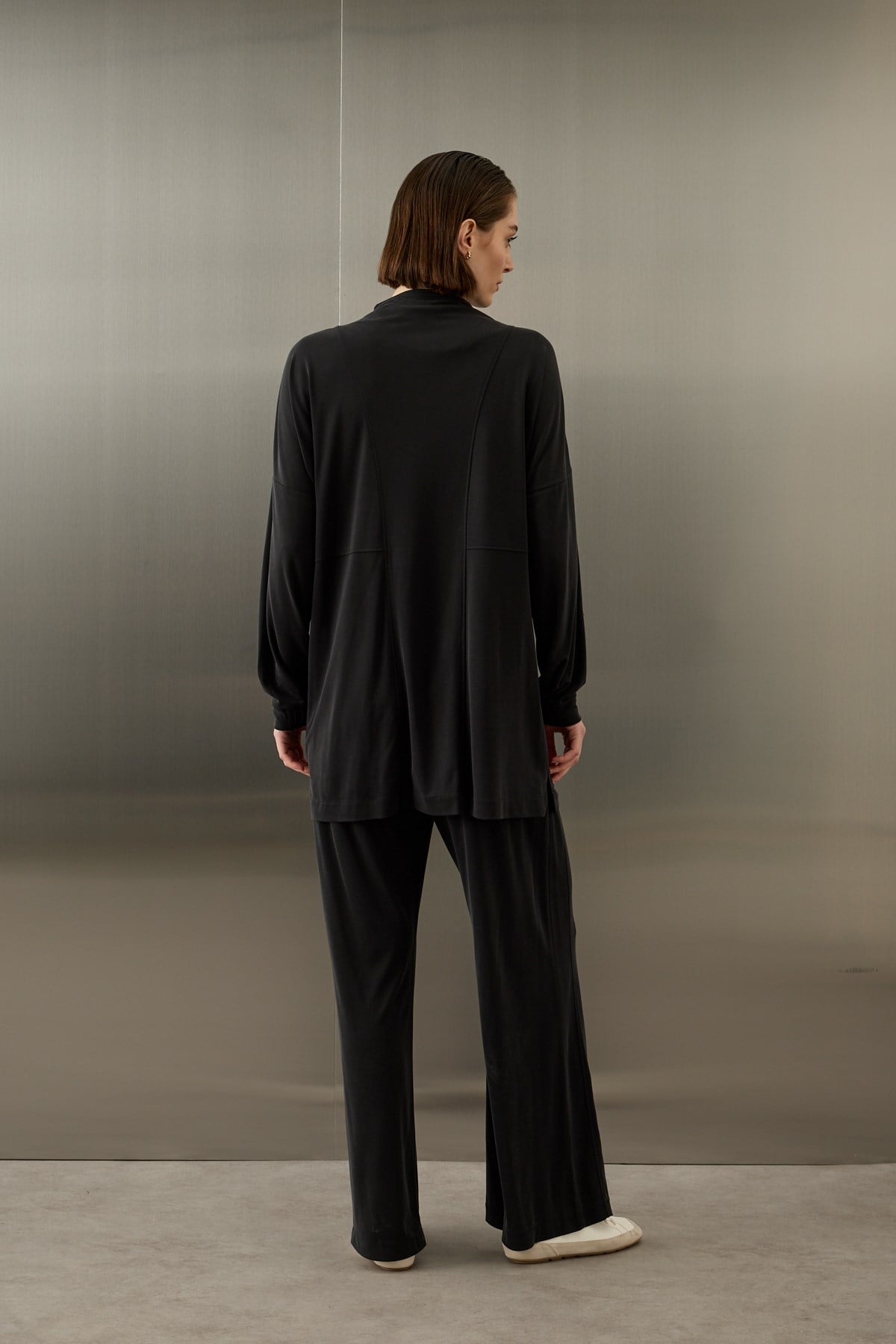 Leila Dikiş Detaylı Örme Rayon Pantolonlu Takım SİYAH