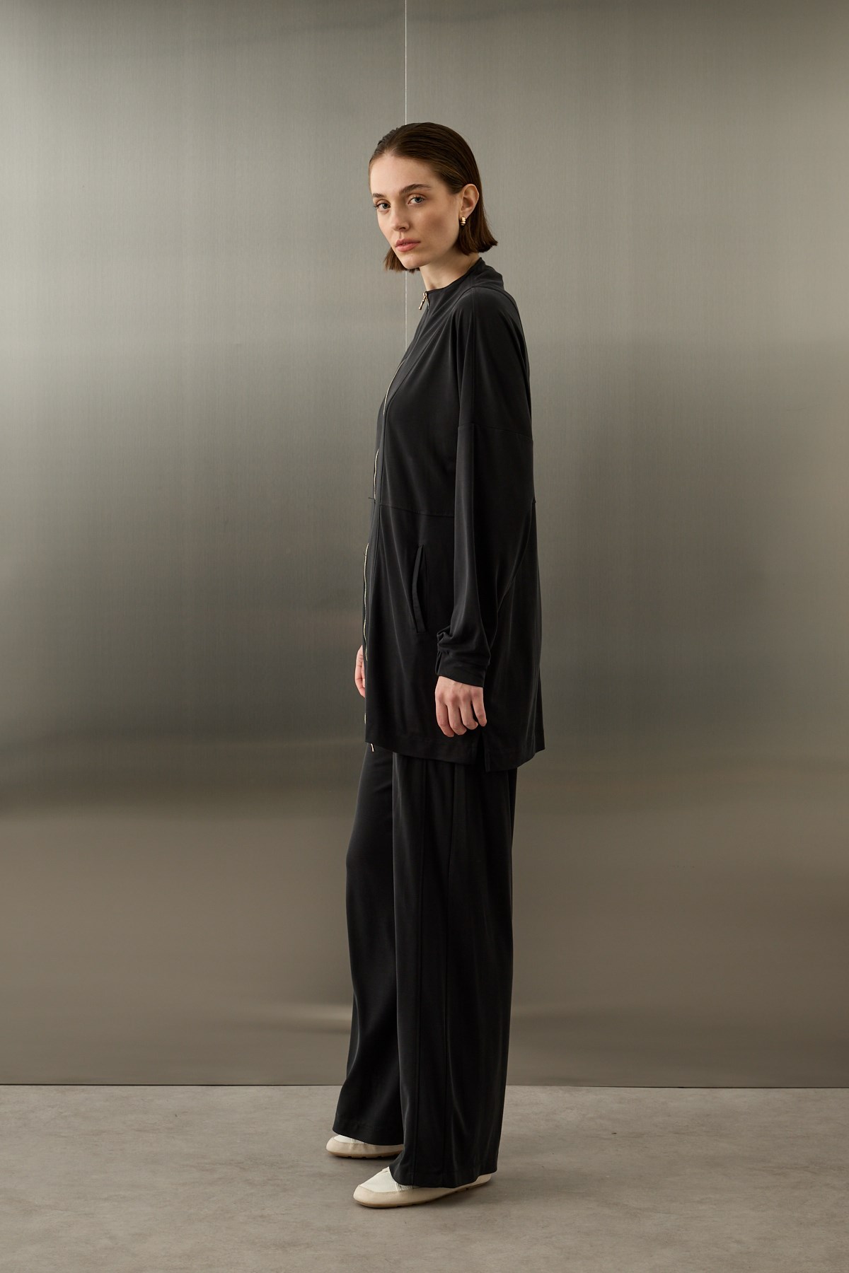 Leila Dikiş Detaylı Örme Rayon Pantolonlu Takım SİYAH