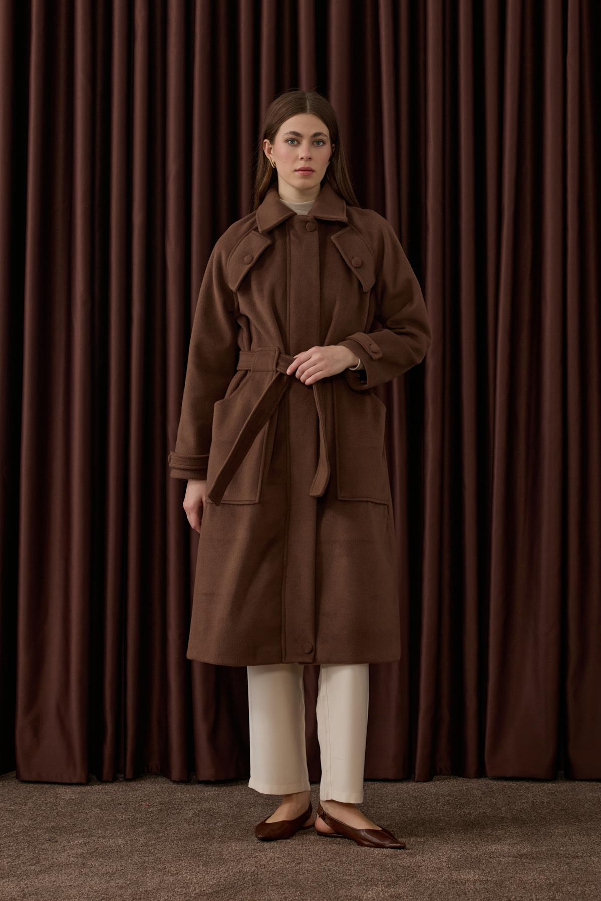 Lona Fermuarlı Büyük Cepli Kaban KAHVERENGİ