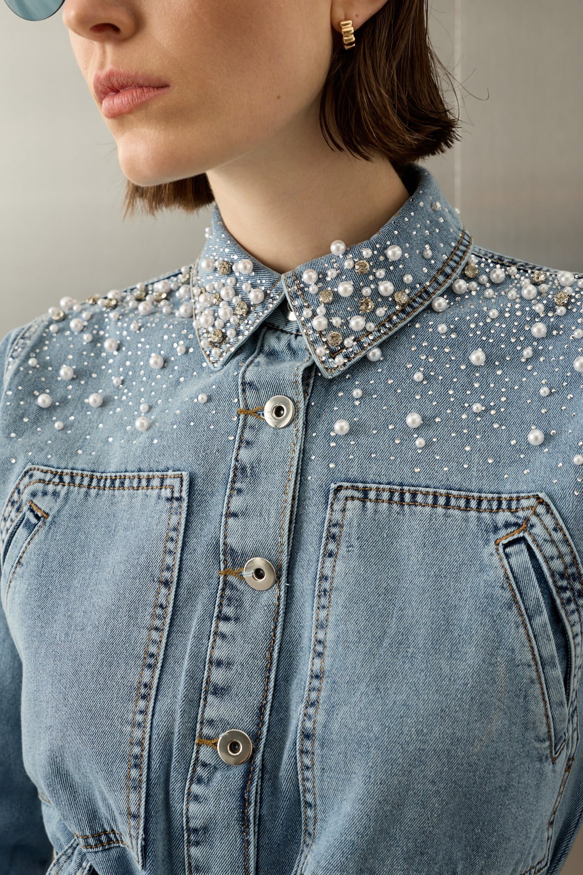 Luce Taş İşlemeli Kot Tencel Kap MAVİ