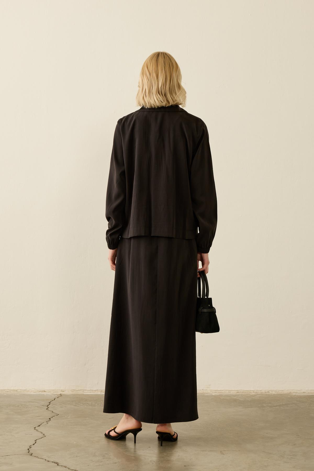 Melosh Büyük Cepli Modal İçlik Elbiseli Takım SİYAH