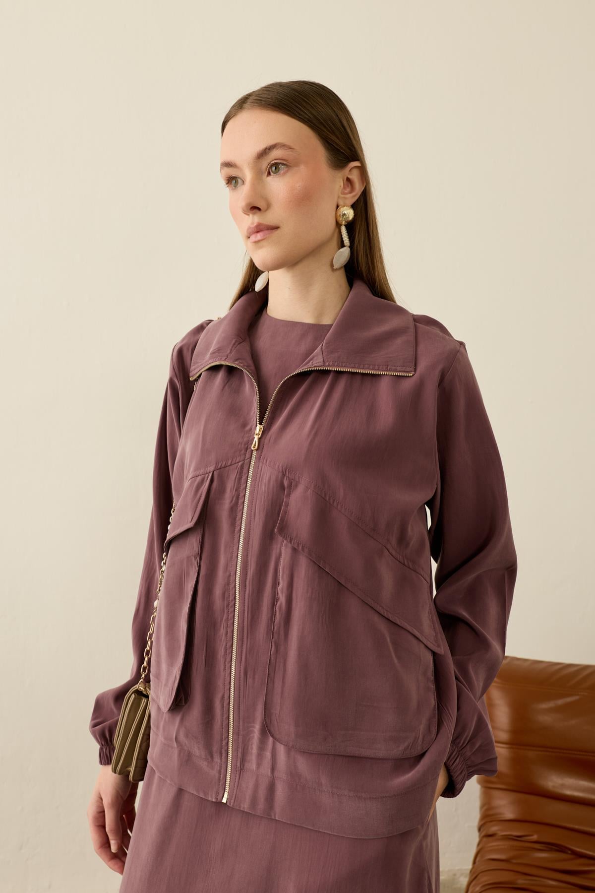 Melosh Büyük Cepli Modal İçlik Elbiseli Takım MÜRDÜM