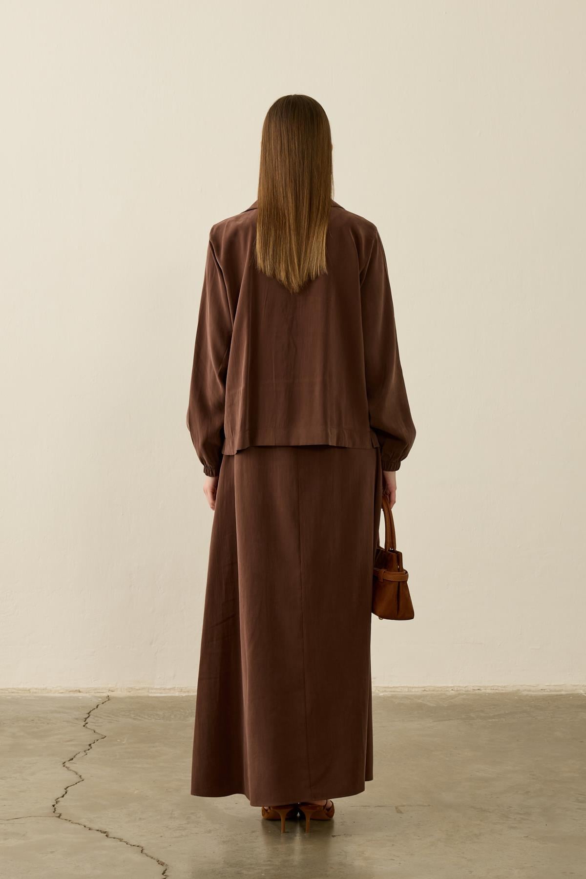 Melosh Büyük Cepli Modal İçlik Elbiseli Takım KAHVERENGİ