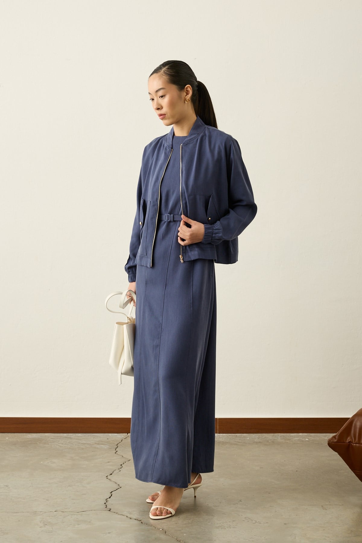 Mona Kolej Yaka Lyocell İçlik Elbiseli Takım LACİVERT