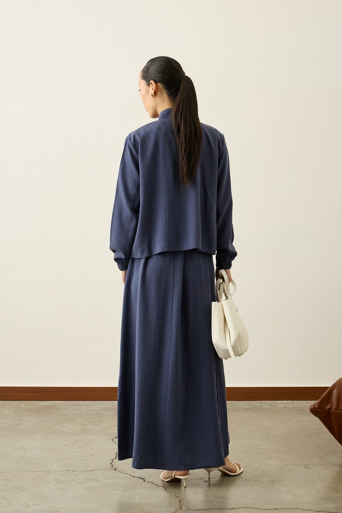 Mona Kolej Yaka Lyocell İçlik Elbiseli Takım LACİVERT