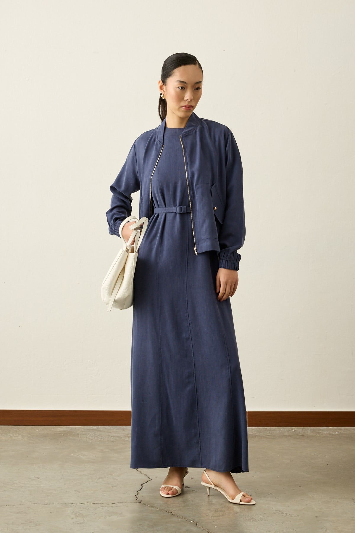 Mona Kolej Yaka Lyocell İçlik Elbiseli Takım LACİVERT