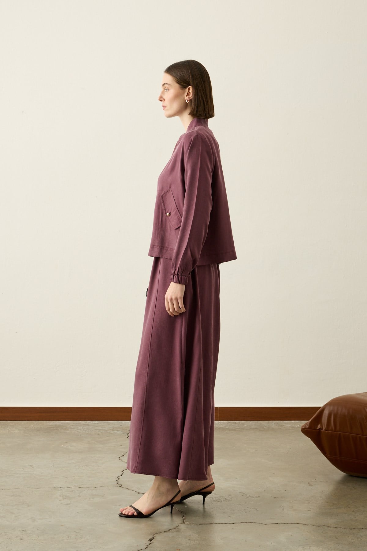 Mona Kolej Yaka Lyocell İçlik Elbiseli Takım MÜRDÜM