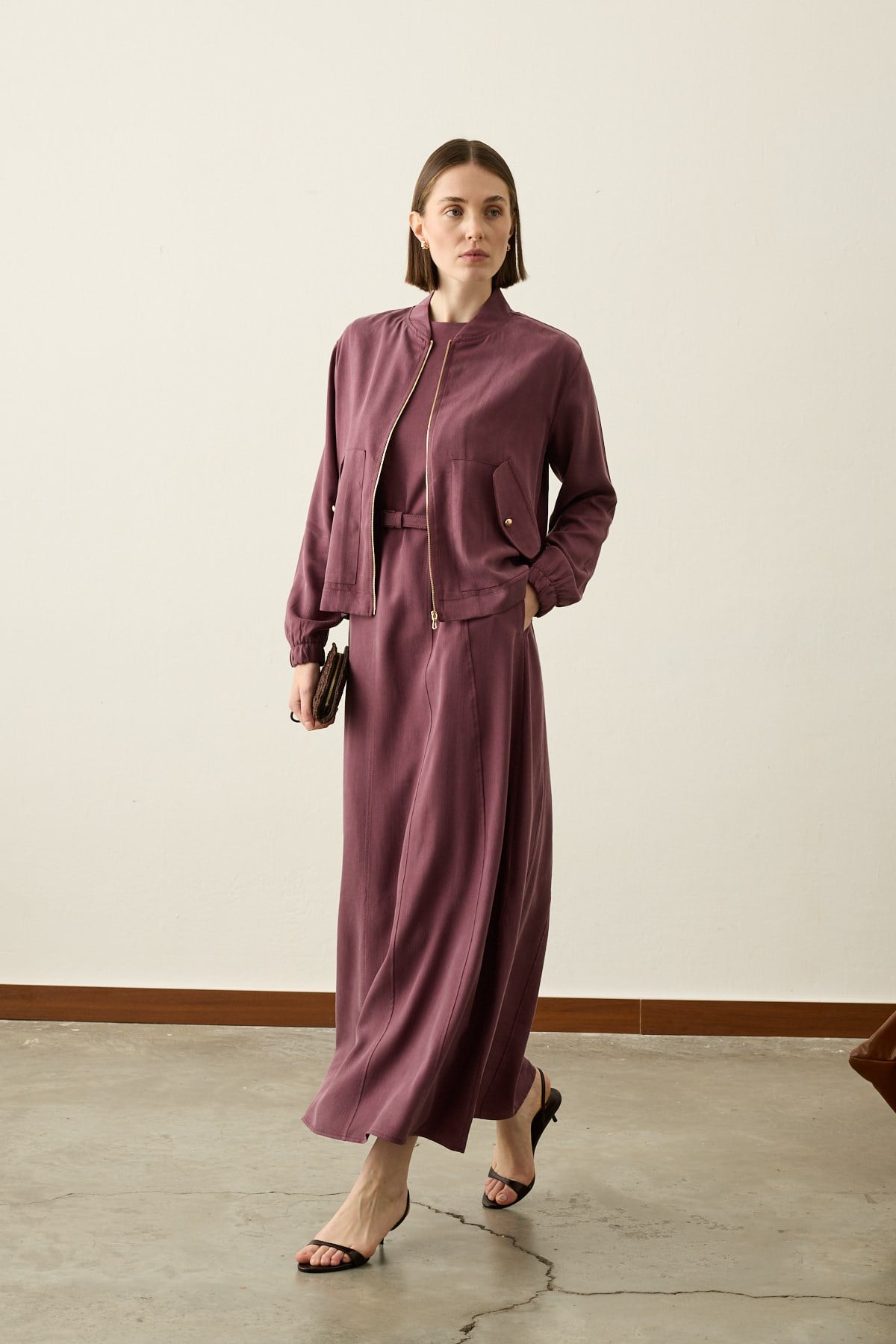 Mona Kolej Yaka Lyocell İçlik Elbiseli Takım MÜRDÜM