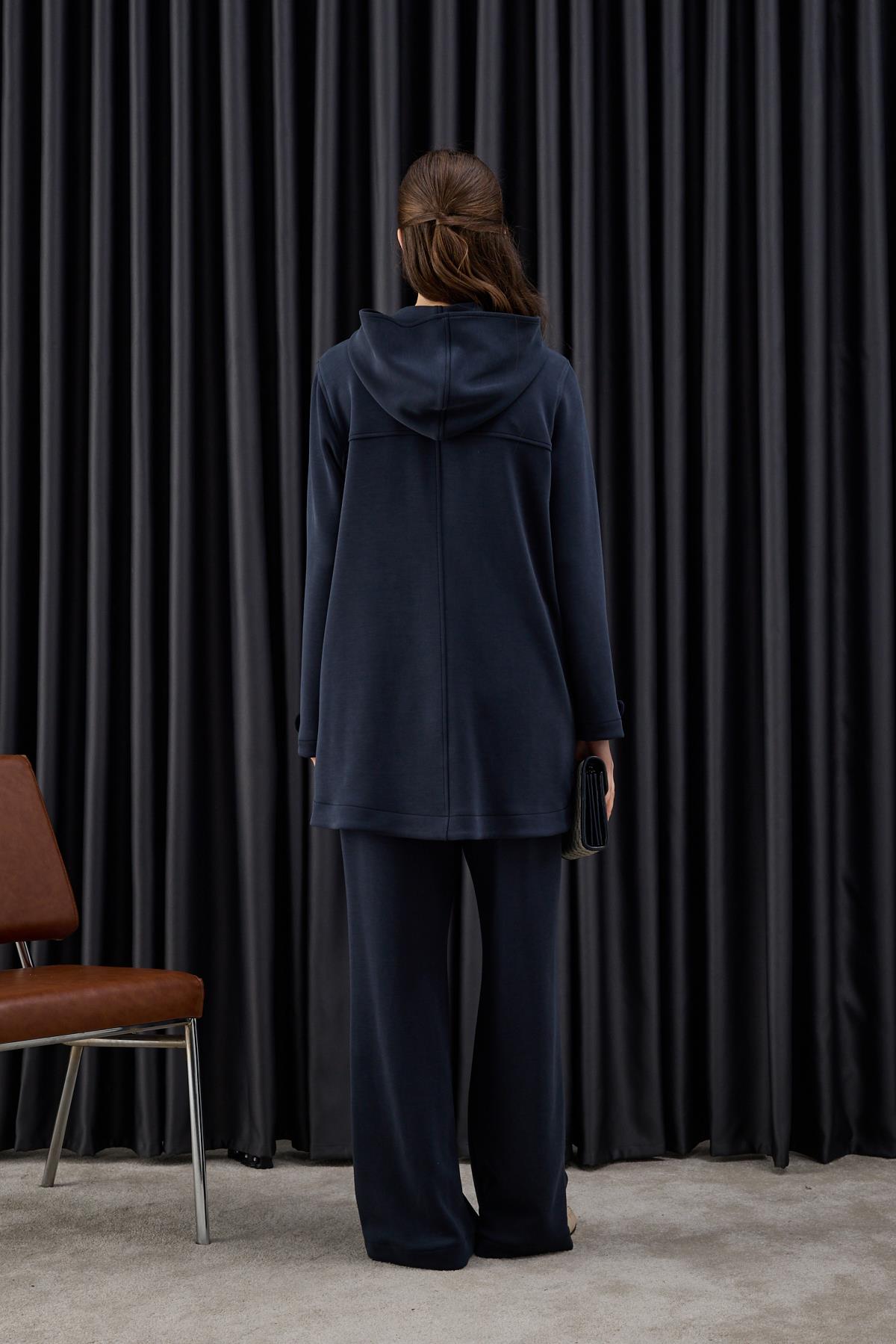 Monica Kaplama Düğmeli Eşofman Pantolonlu Takım LACİVERT