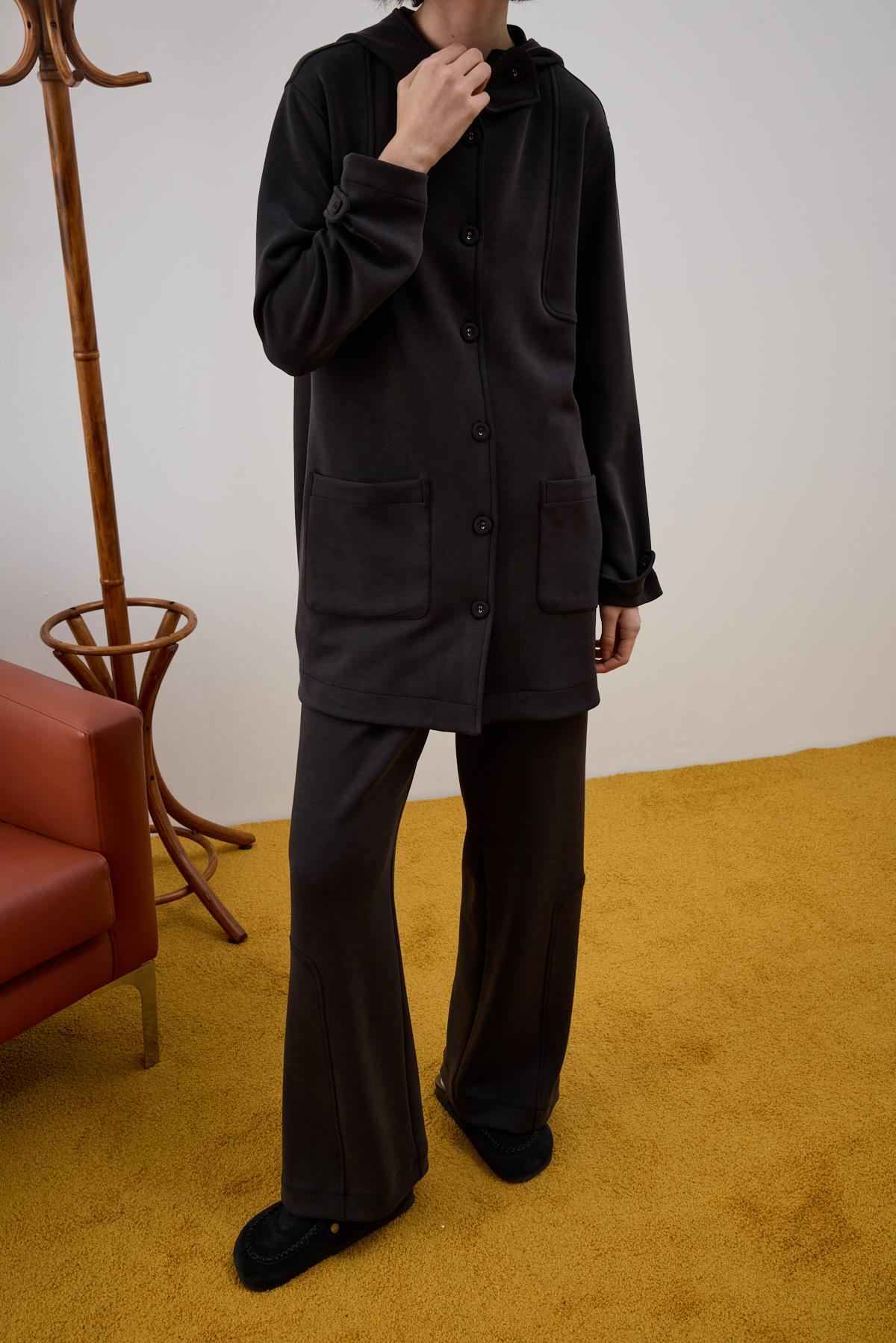 Monica Kaplama Düğmeli Eşofman Pantolonlu Takım SİYAH