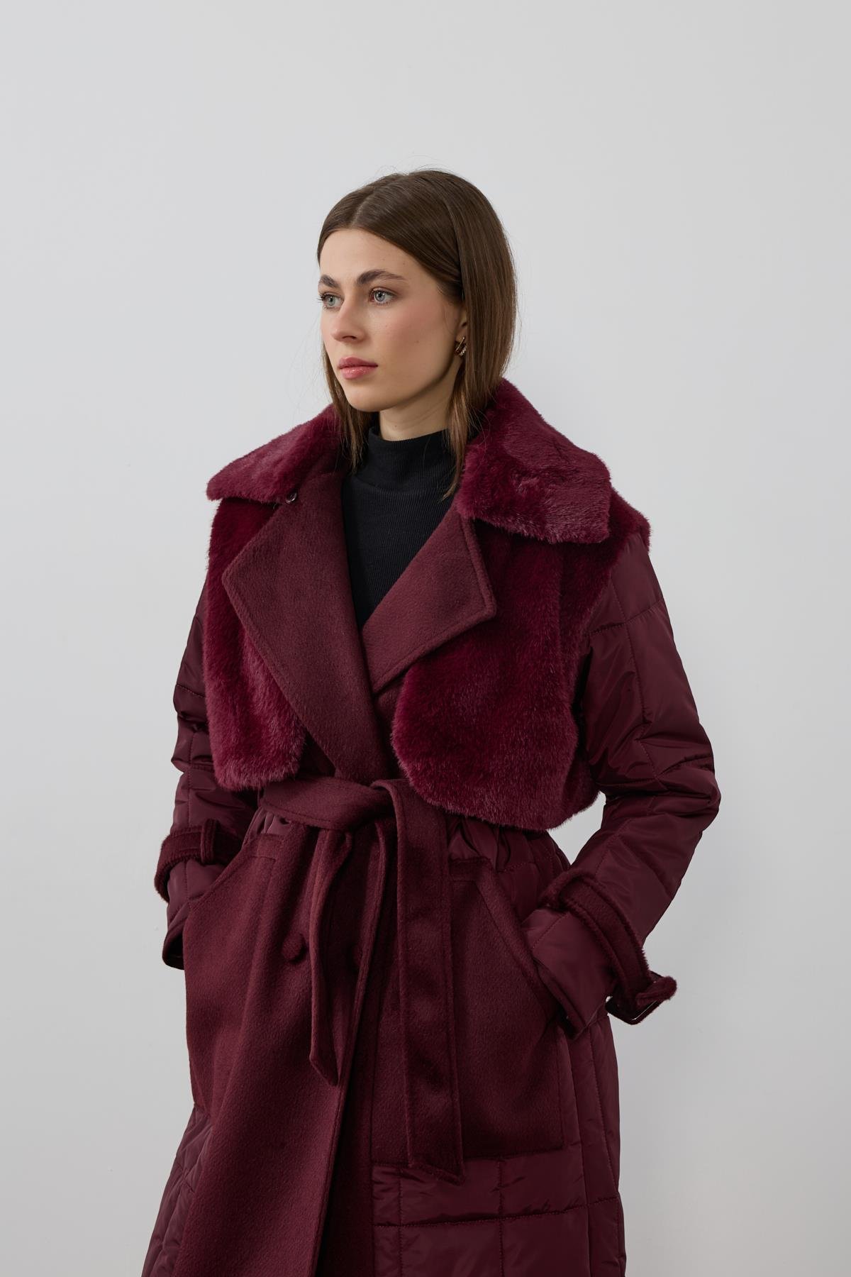 Monze Düğmeli Kürk Garnili Şişme Mont MÜRDÜM