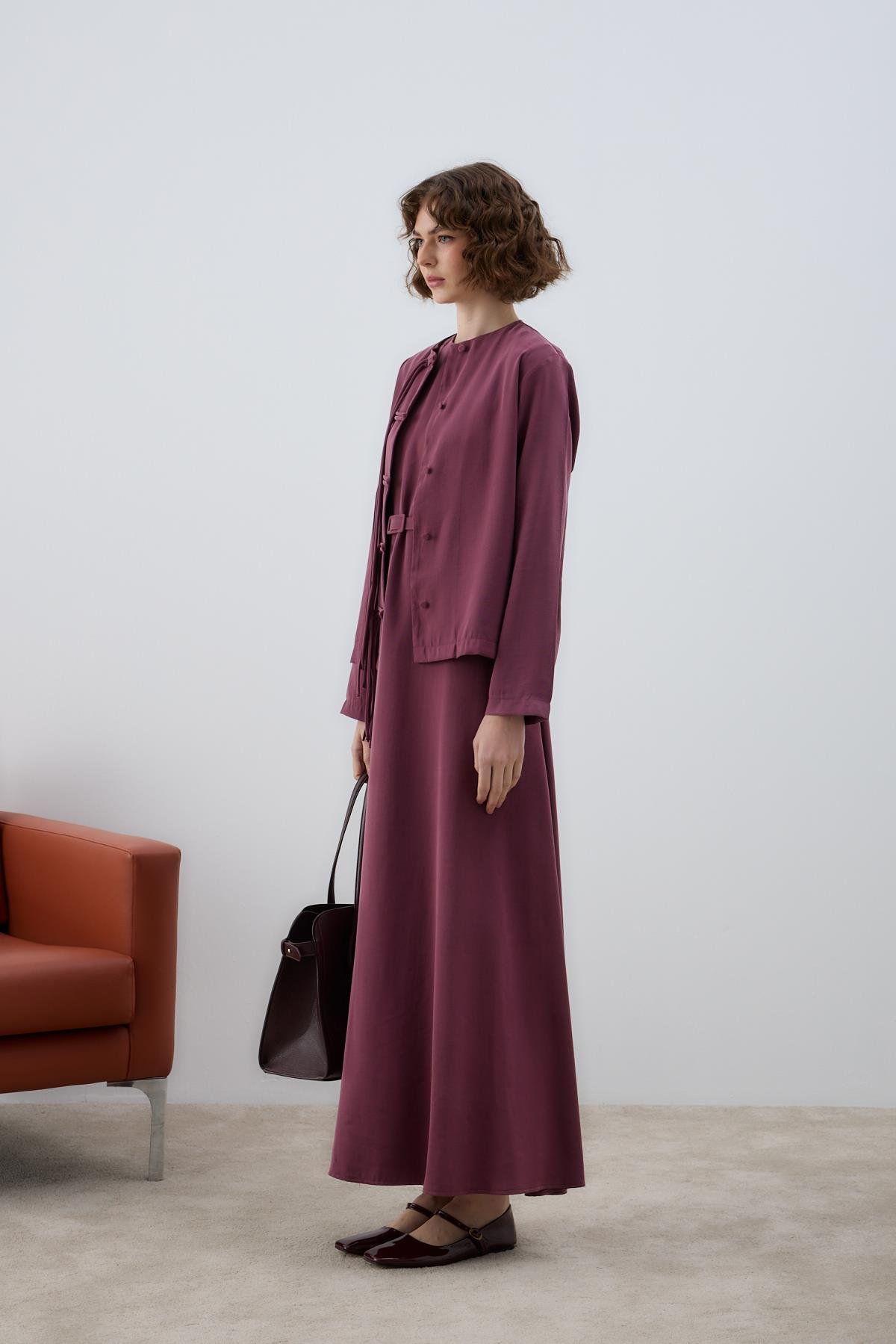 New Sofia Sosis Biyeli İçlik Elbiseli Takım MÜRDÜM