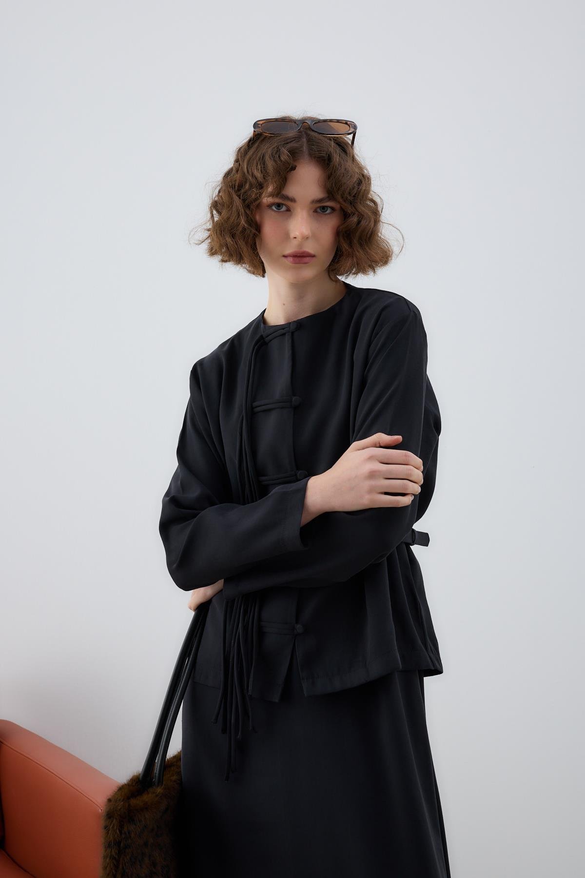 New Sofia Sosis Biyeli İçlik Elbiseli Takım SİYAH